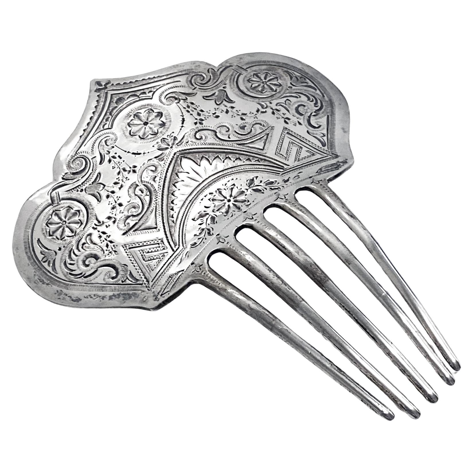 Antique Victorian Silver Hair clip barrette 1878 In Good Condition In Toronto, ON