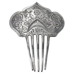 Antique Victorian Silver Hair clip barrette 1878