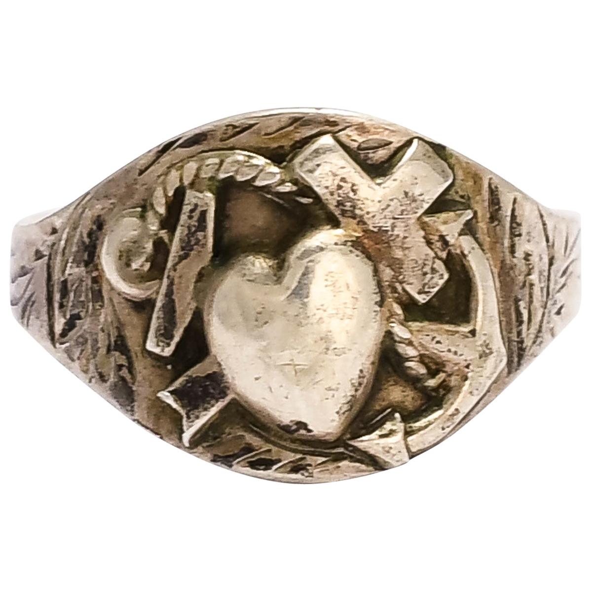 Antique Victorian Silver "Hope Faith & Charity" Signet Ring
