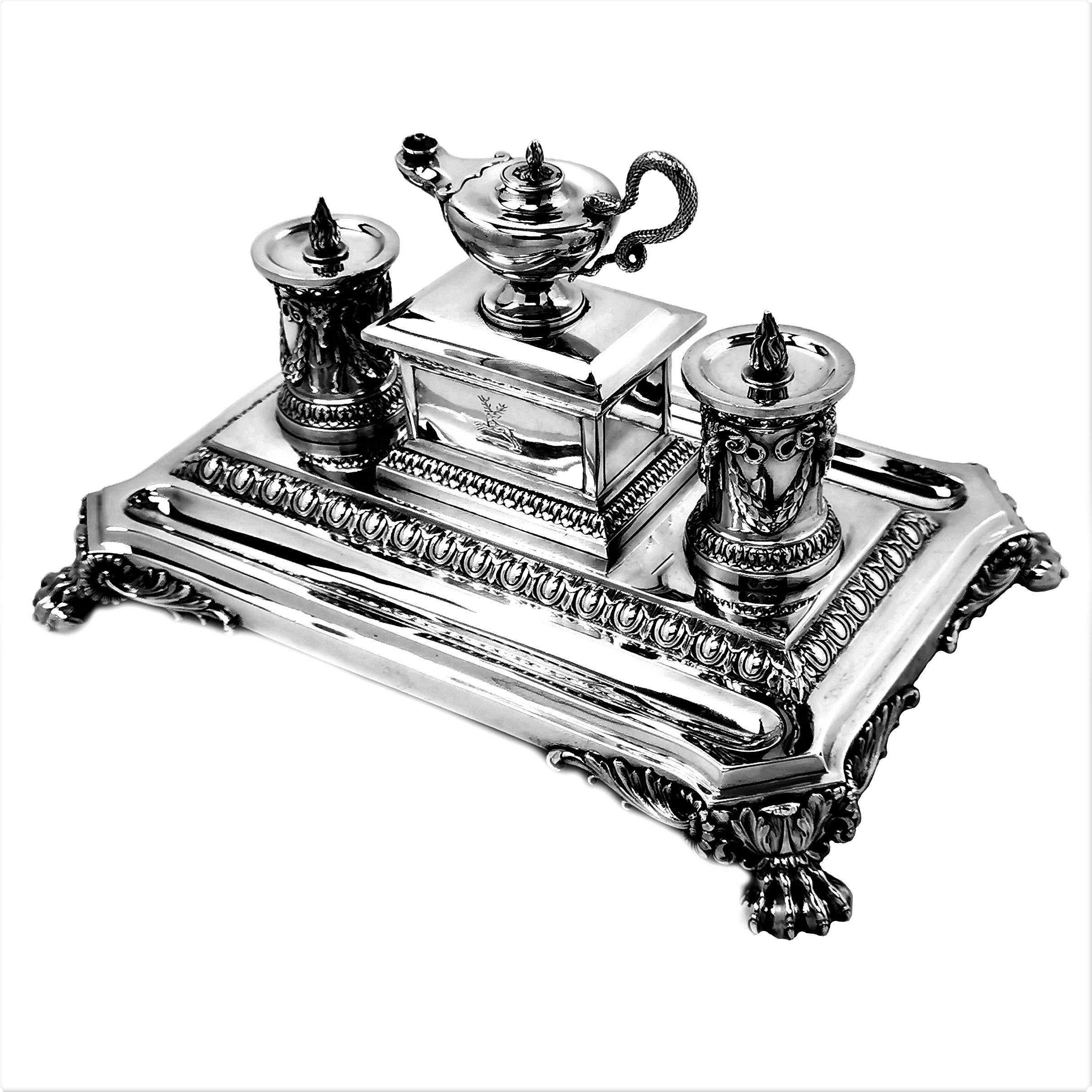 English Antique Victorian Silver Inkstand 1880 Inkwell Desk Tidy Pen Tray