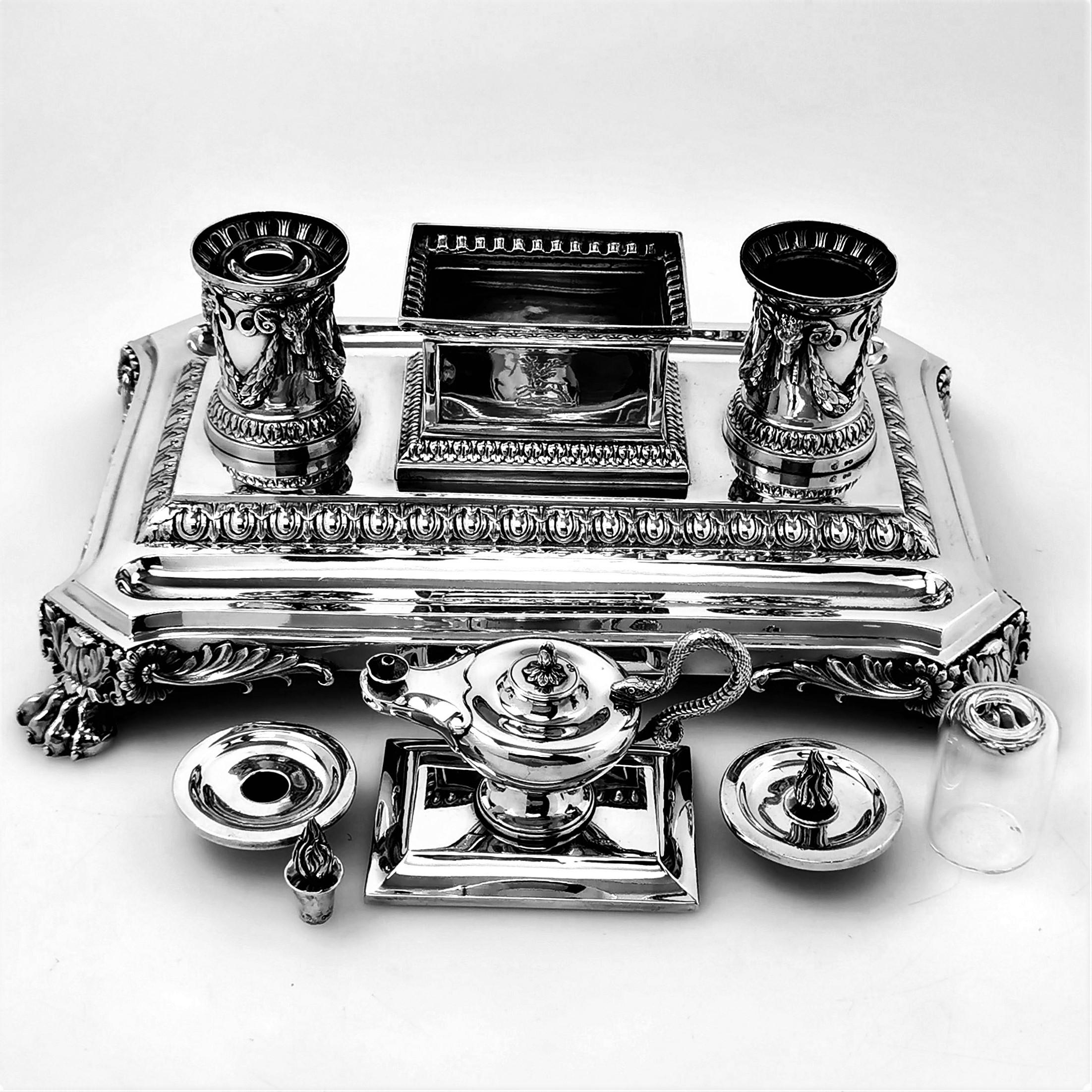 Sterling Silver Antique Victorian Silver Inkstand 1880 Inkwell Desk Tidy Pen Tray