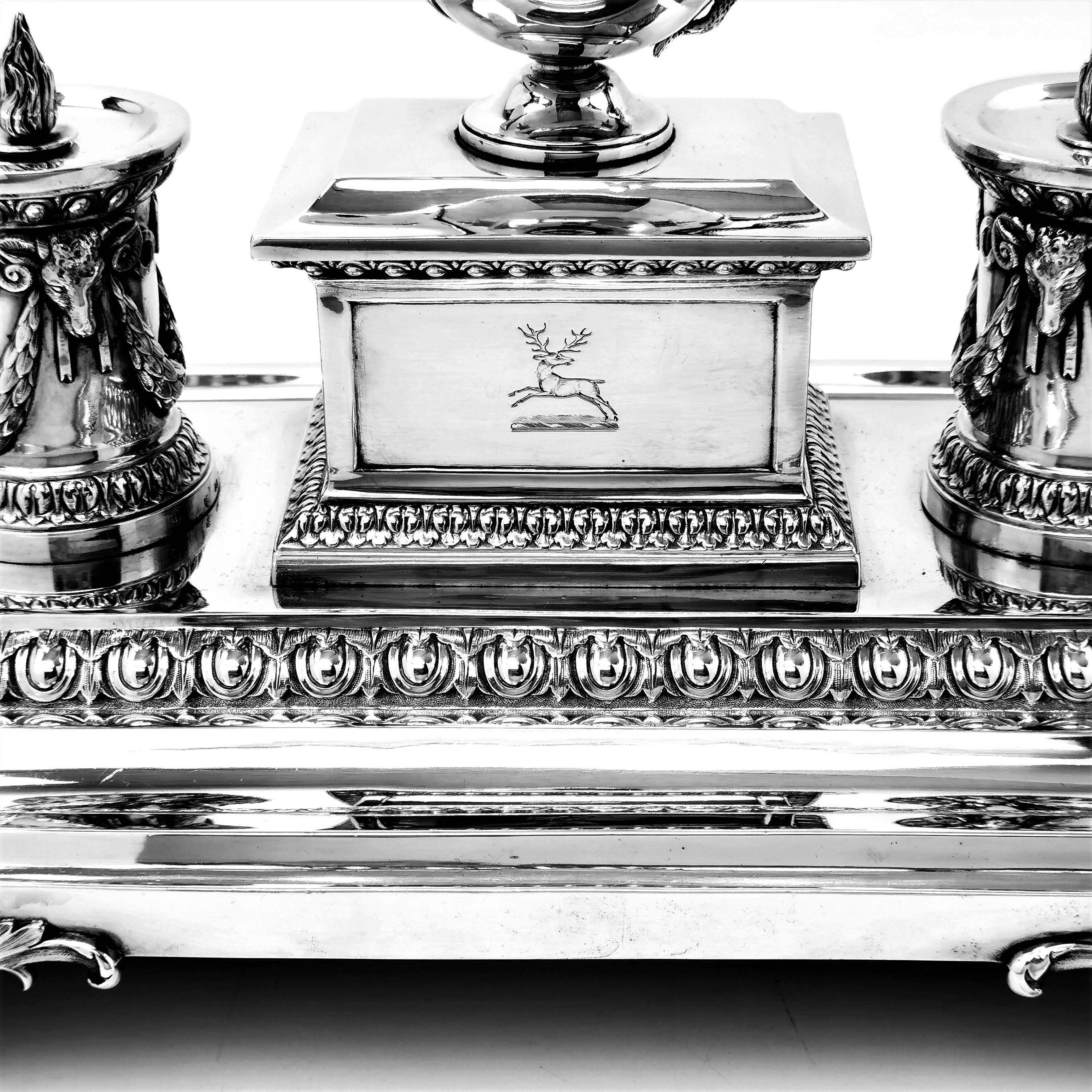 Antique Victorian Silver Inkstand 1880 Inkwell Desk Tidy Pen Tray 2