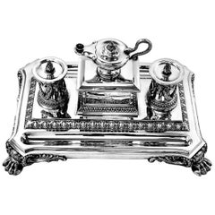Antique Victorian Silver Inkstand 1880 Inkwell Desk Tidy Pen Tray