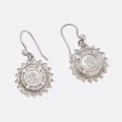 Antique Victorian Silver "Ivy & Sun" Earrings