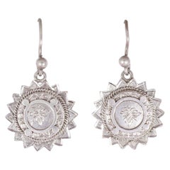 Antique Victorian Silver "Ivy & Sun" Earrings