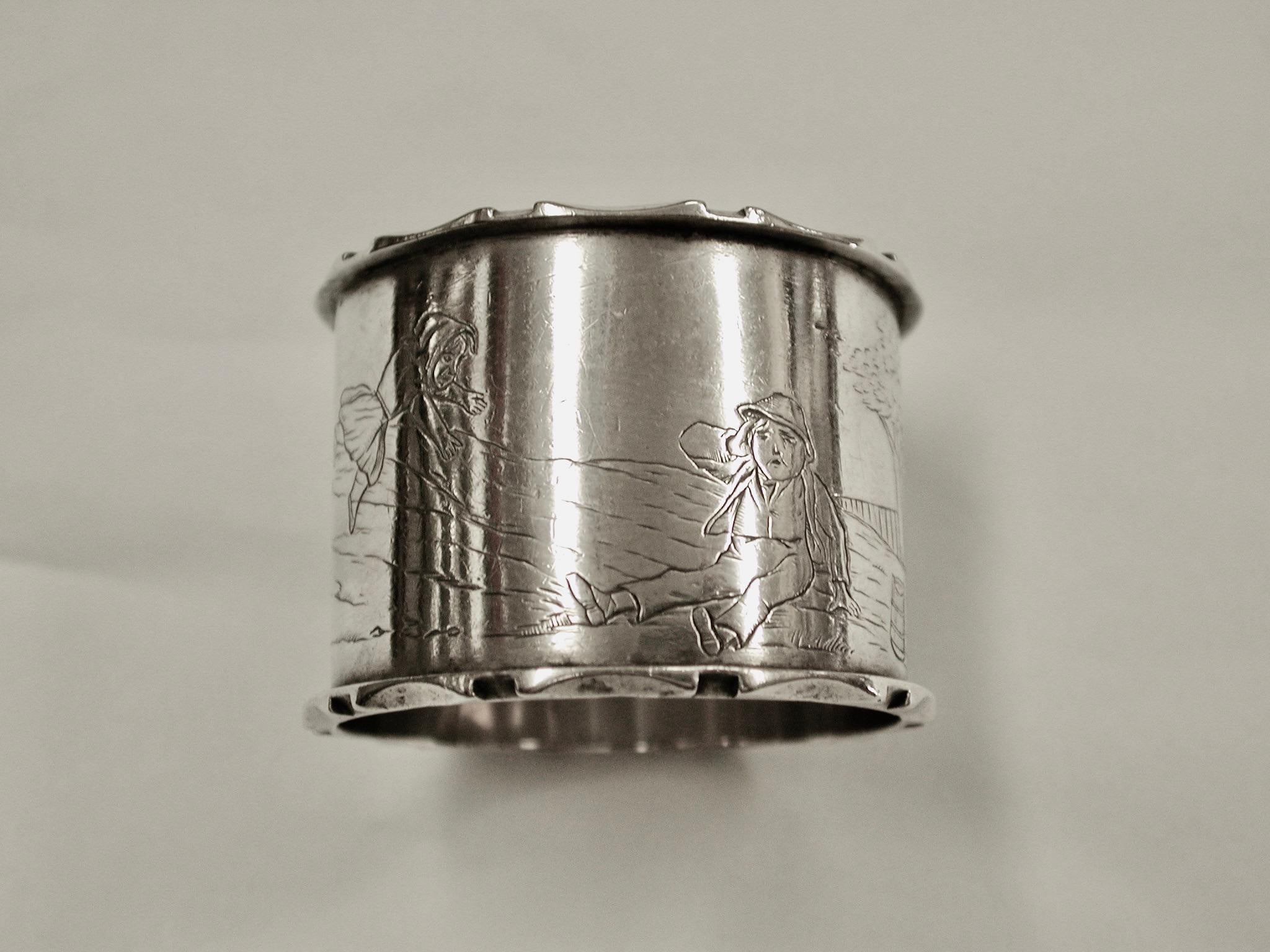 Antique Victorian Silver Jack & Jill Napkin Ring Dated 1883,London
 Made by Alfred Hall & John Goode, beautifully engraved with the 
