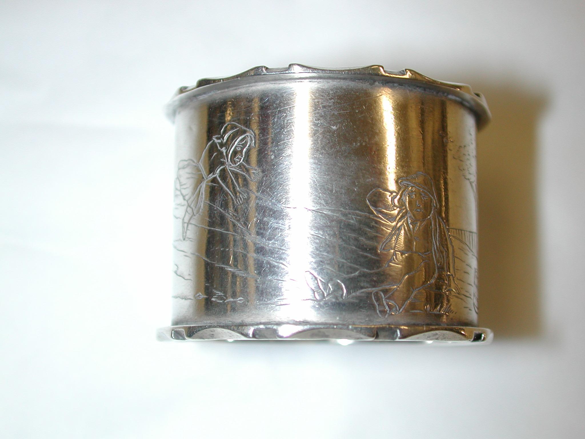 English Antique Victorian Silver Jack & Jill Napkin Ring Dated, 1883, London For Sale