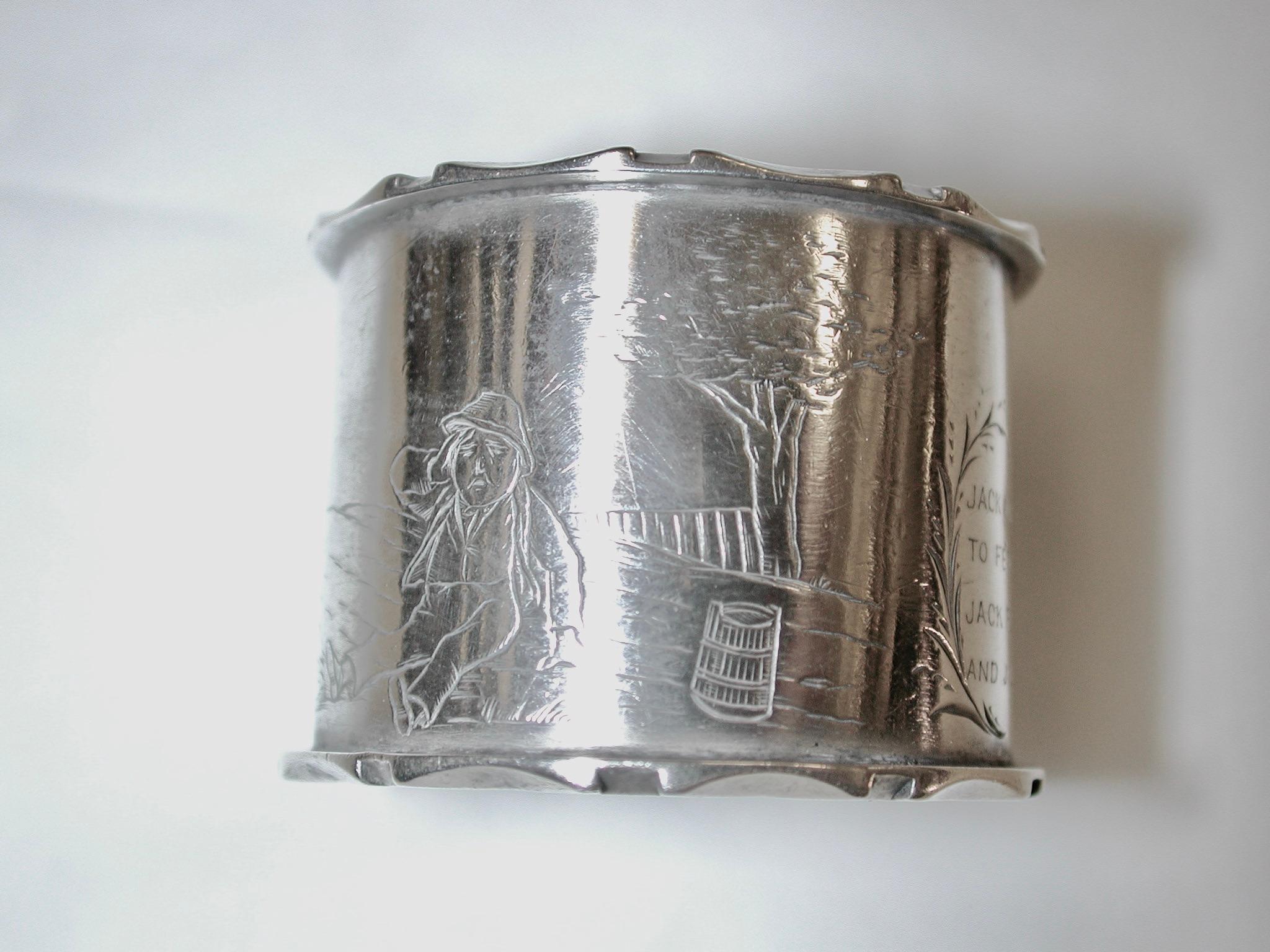 Late 19th Century Antique Victorian Silver Jack & Jill Napkin Ring Dated, 1883, London
