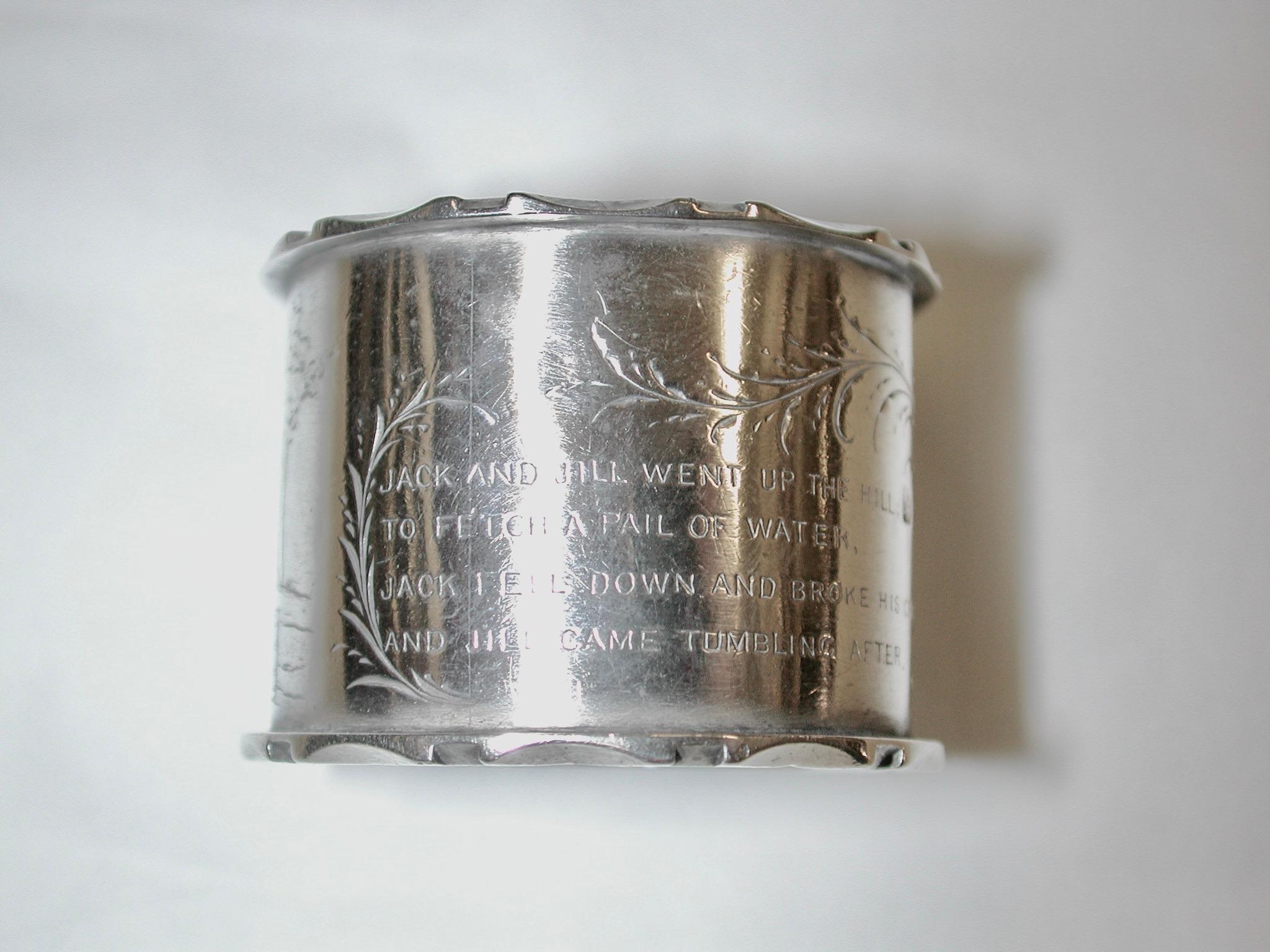 Sterling Silver Antique Victorian Silver Jack & Jill Napkin Ring Dated, 1883, London For Sale