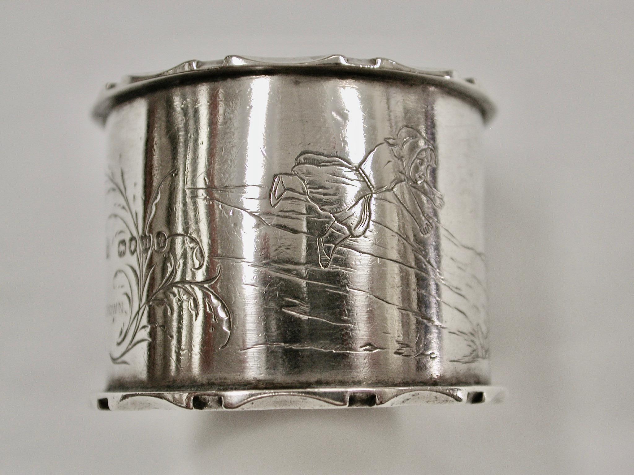 Antique Victorian Silver Jack & Jill Napkin Ring Dated, 1883, London For Sale 1