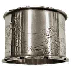 Antique Victorian Silver Jack & Jill Napkin Ring Dated, 1883, London