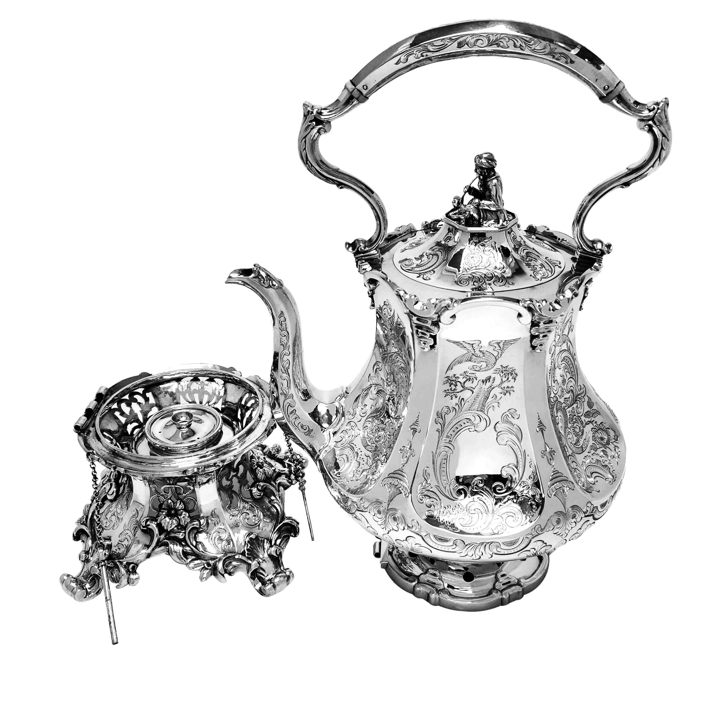 Victorien Antique Victorian Silver Kettle on Stand 1843 London England en vente