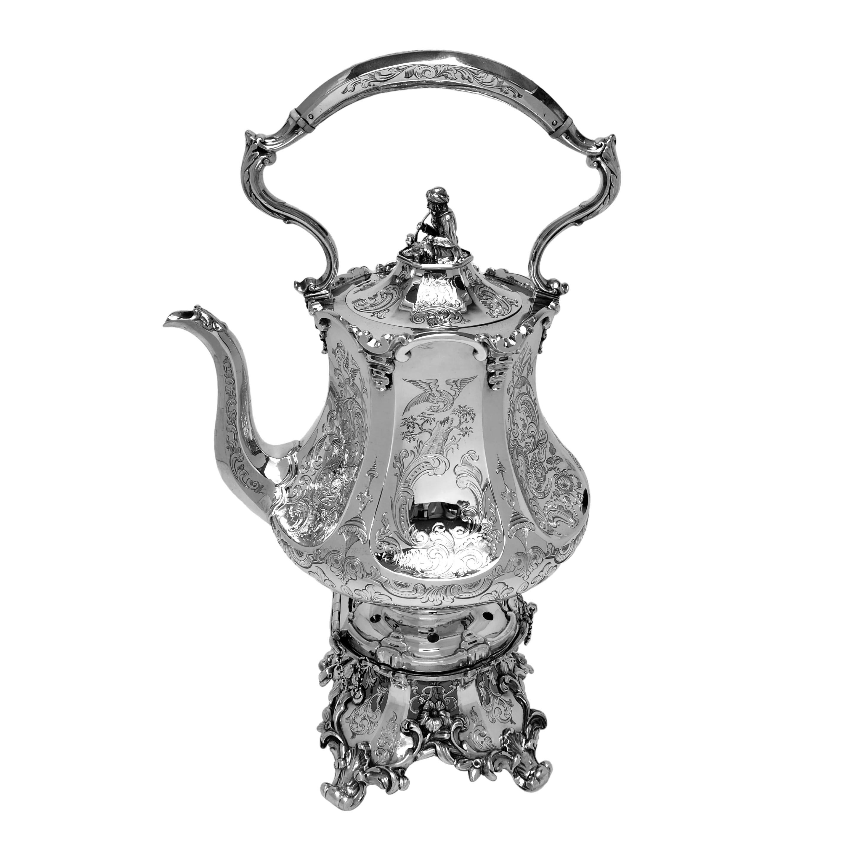 19th Century Antique Victorian Silver Kettle on Stand 1843 London England For Sale