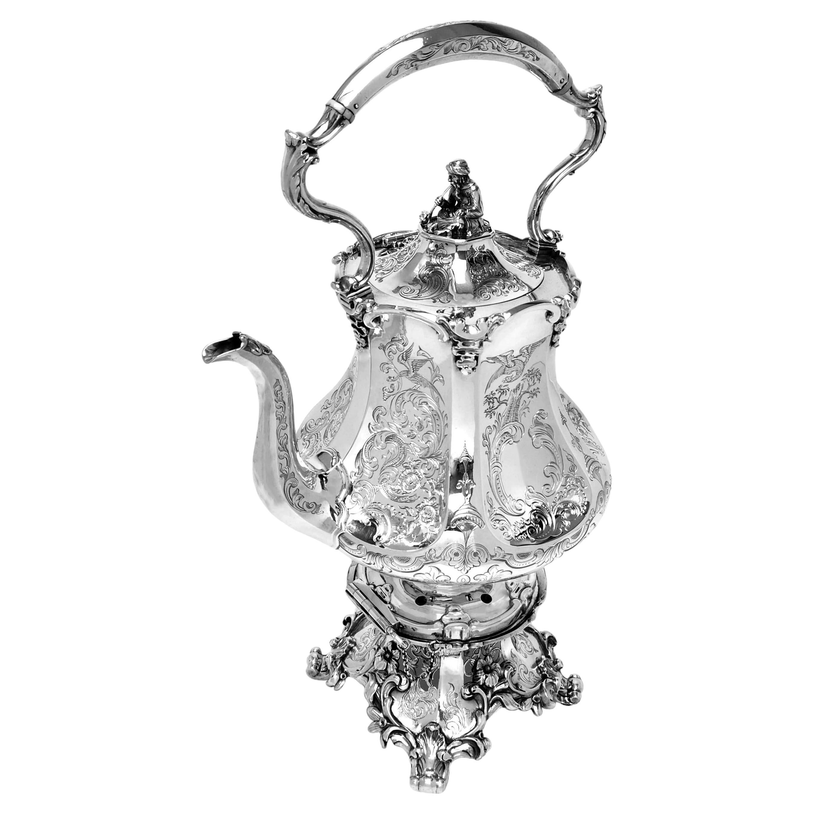 Antique Victorian Silver Kettle on Stand 1843 London England For Sale