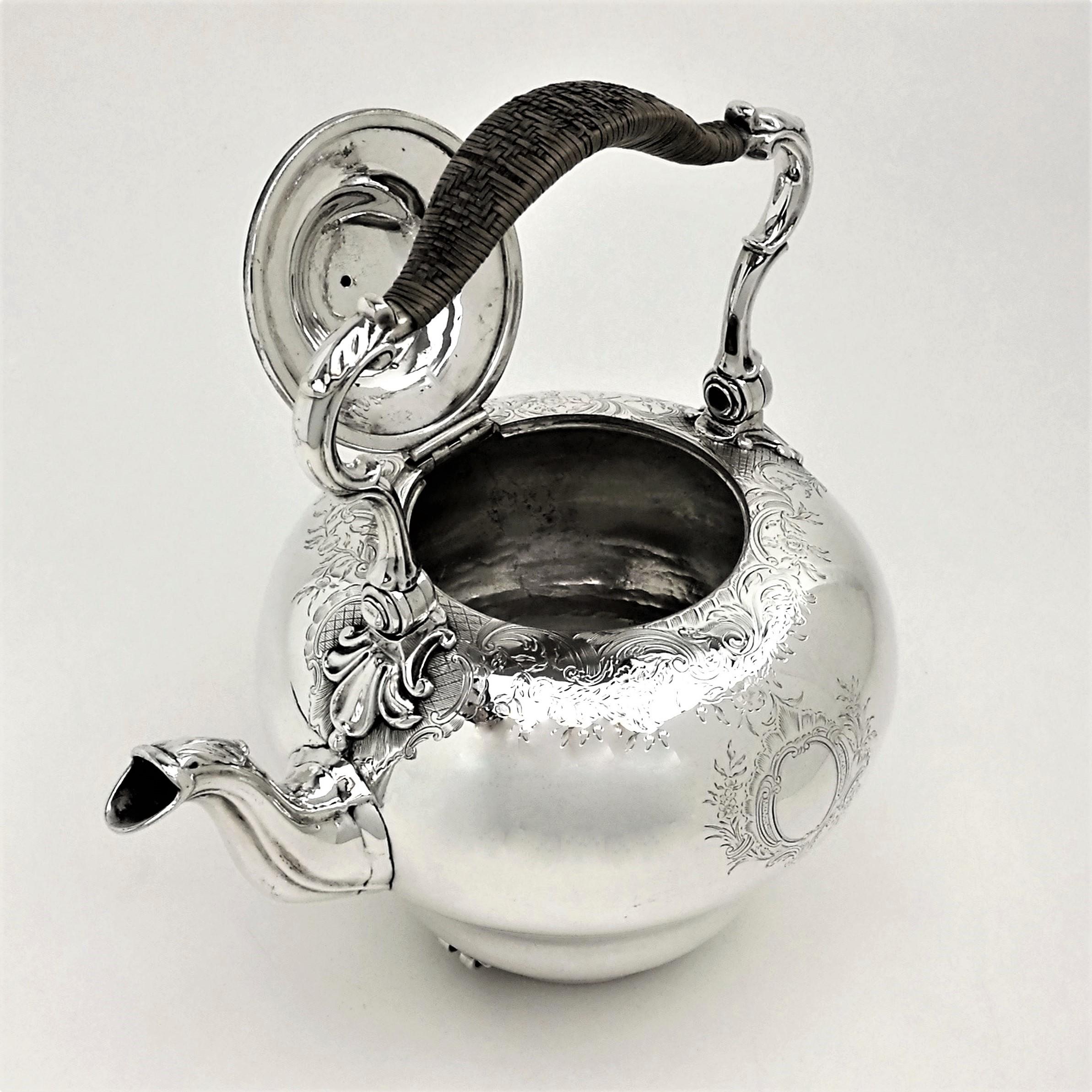 Antique Victorian Sterling Silver Kettle on Stand Burner 1851 Teapot 2