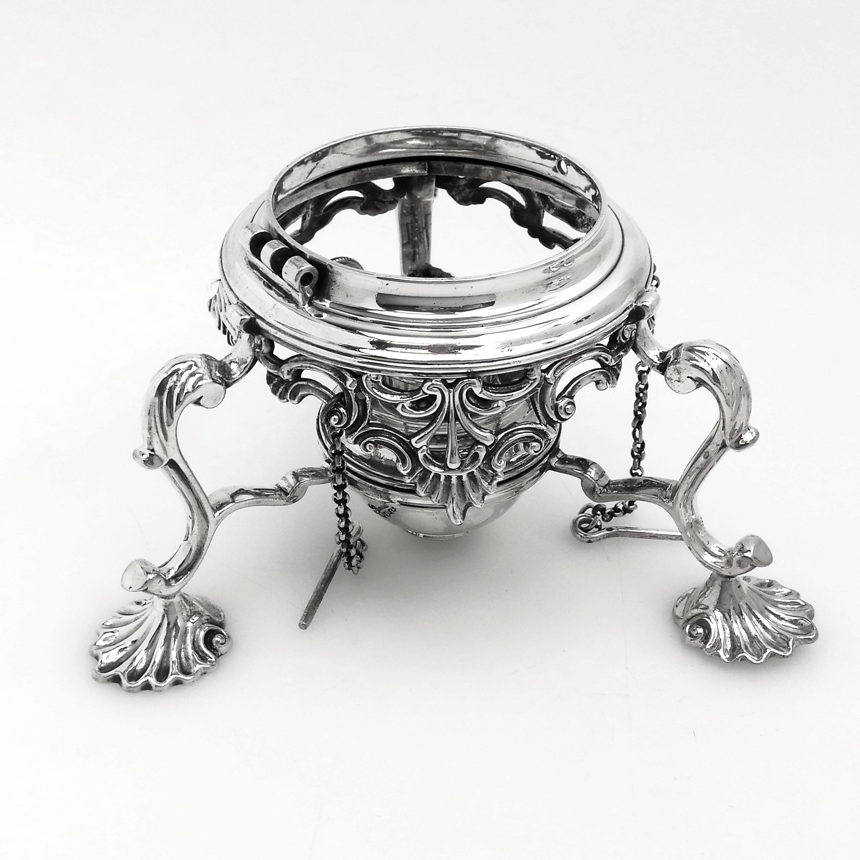 Antique Victorian Sterling Silver Kettle on Stand Burner 1851 Teapot In Good Condition In London, GB