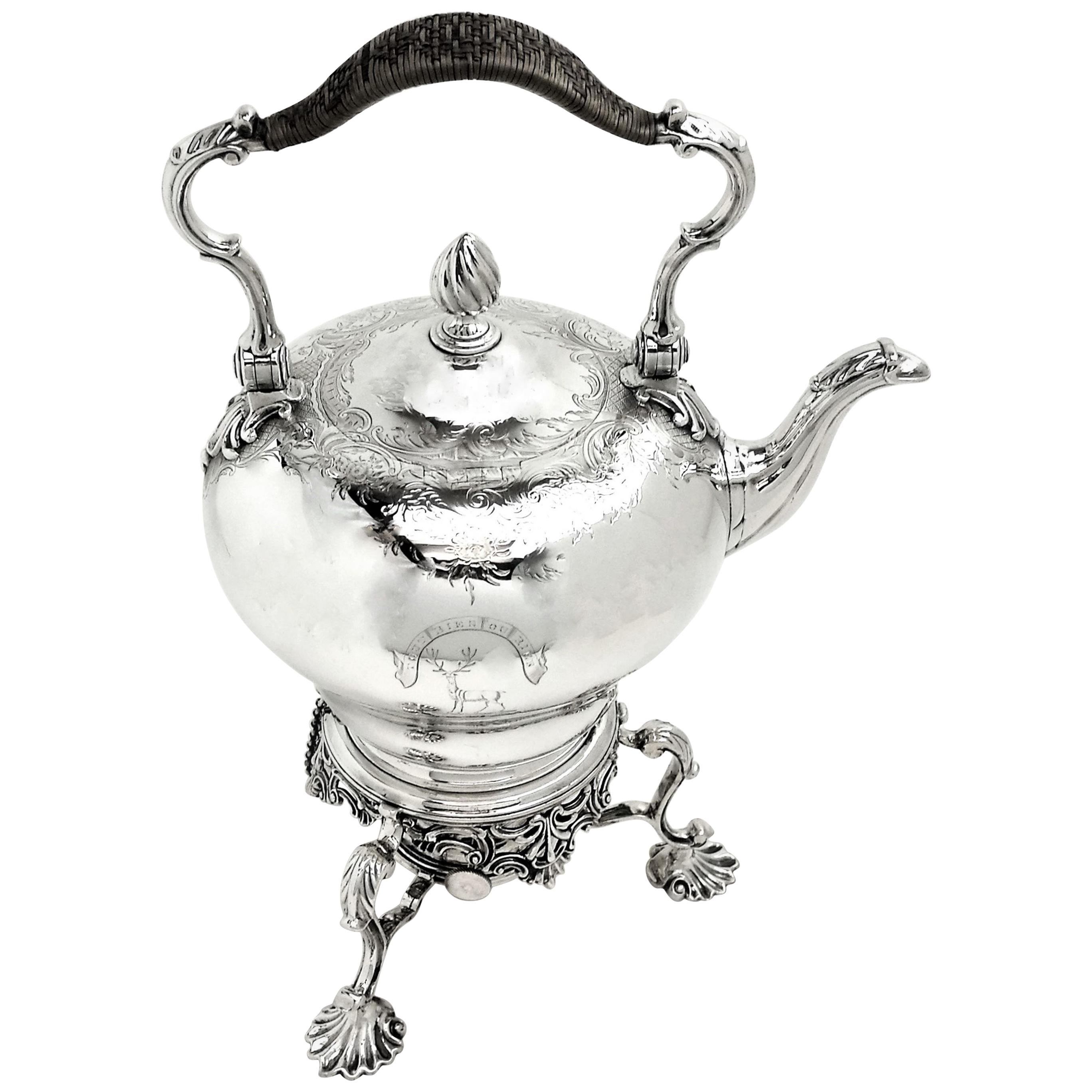 Antique Victorian Sterling Silver Kettle on Stand Burner 1851 Teapot