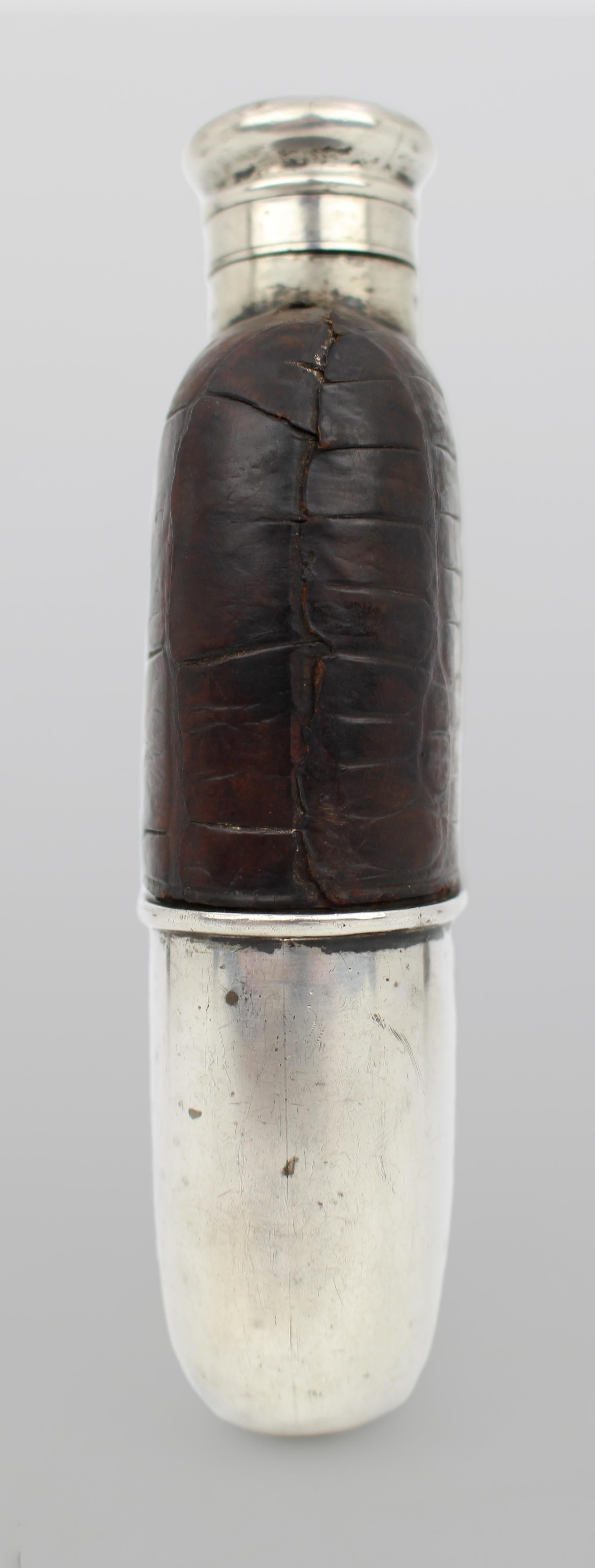 Antique Victorian Silver & Leather Hip Flask – Birmingham 1890/91 For Sale 8