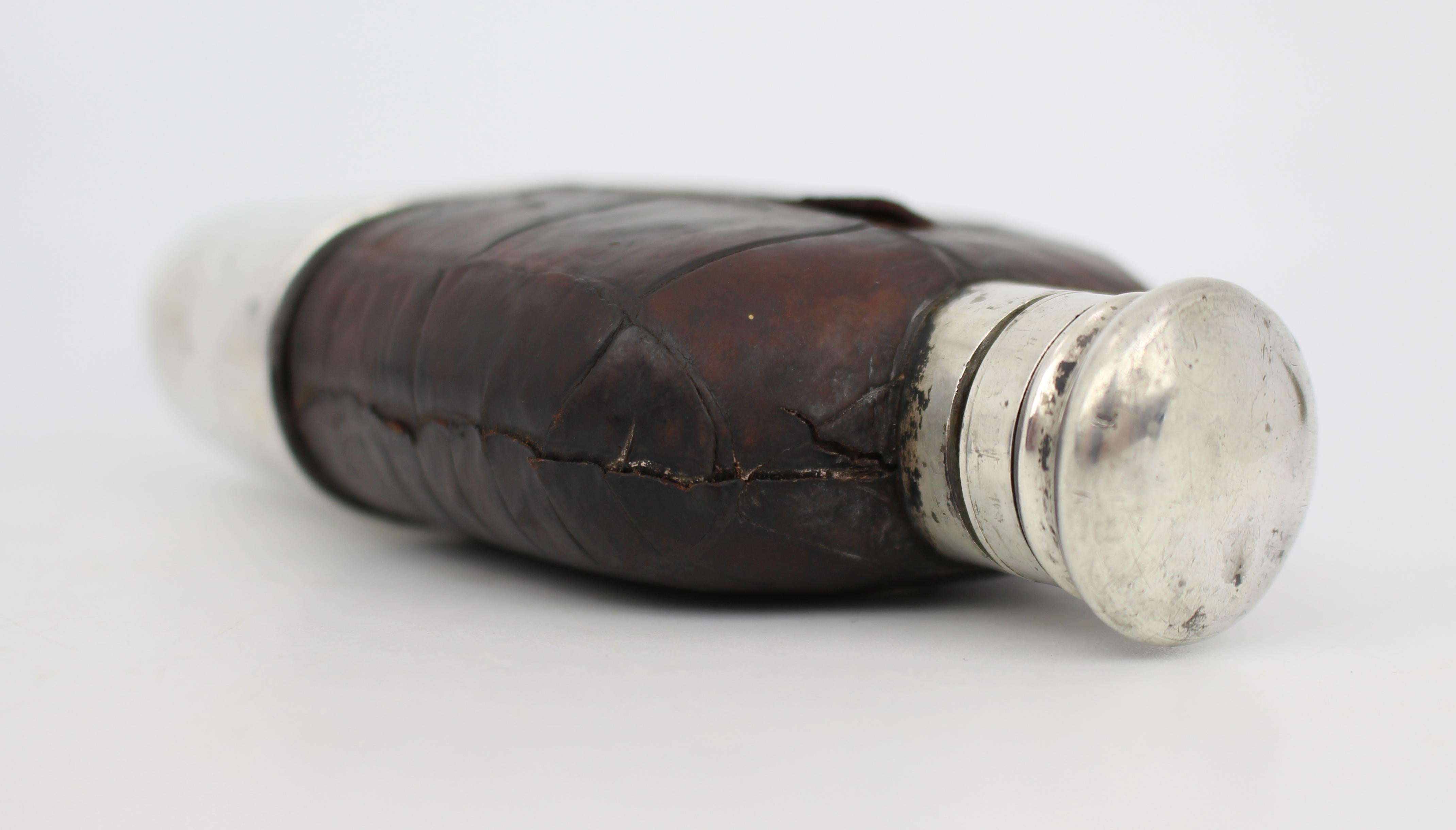 Antique Victorian Silver & Leather Hip Flask – Birmingham 1890/91 For Sale 14