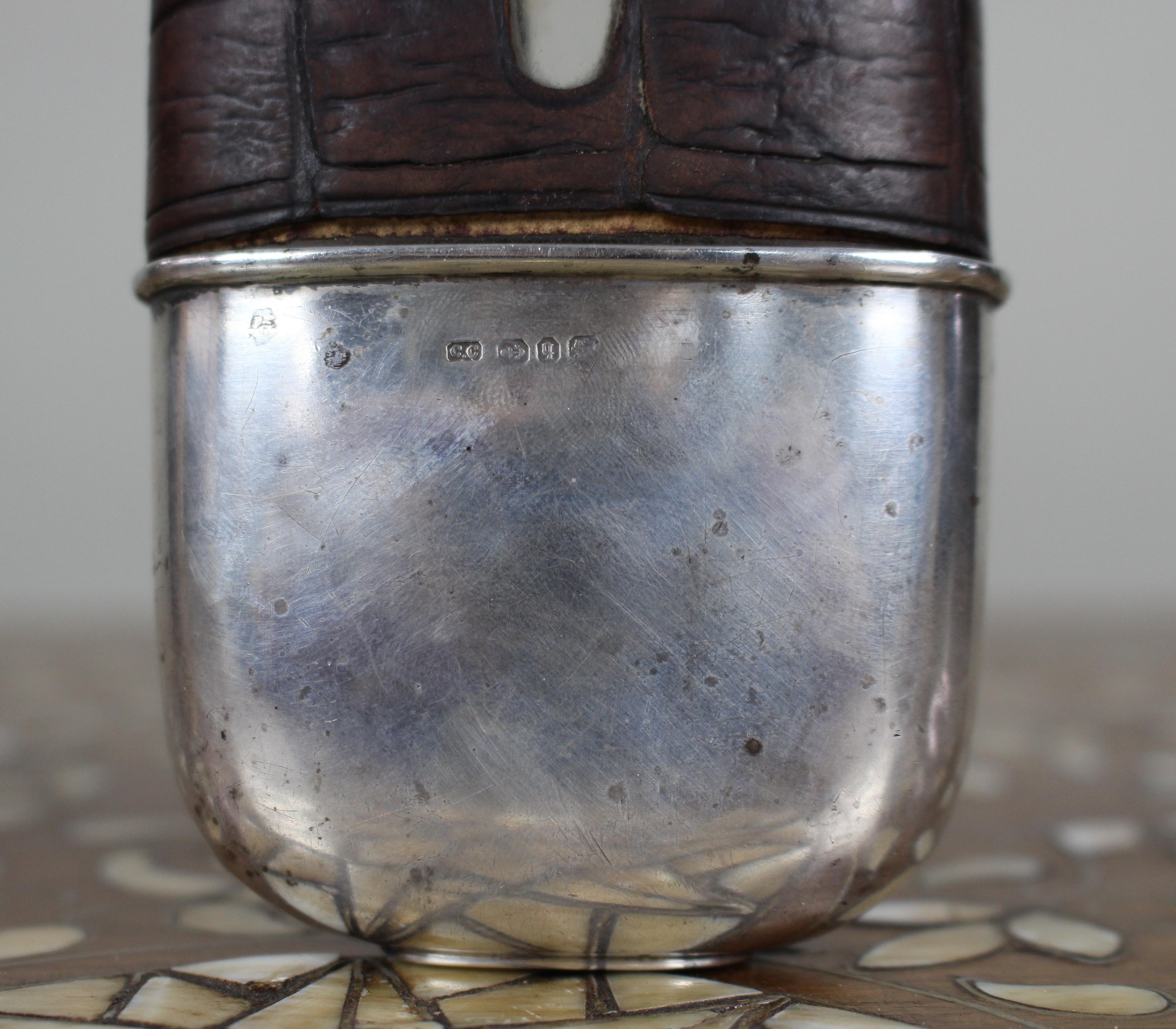 British Antique Victorian Silver & Leather Hip Flask – Birmingham 1890/91 For Sale