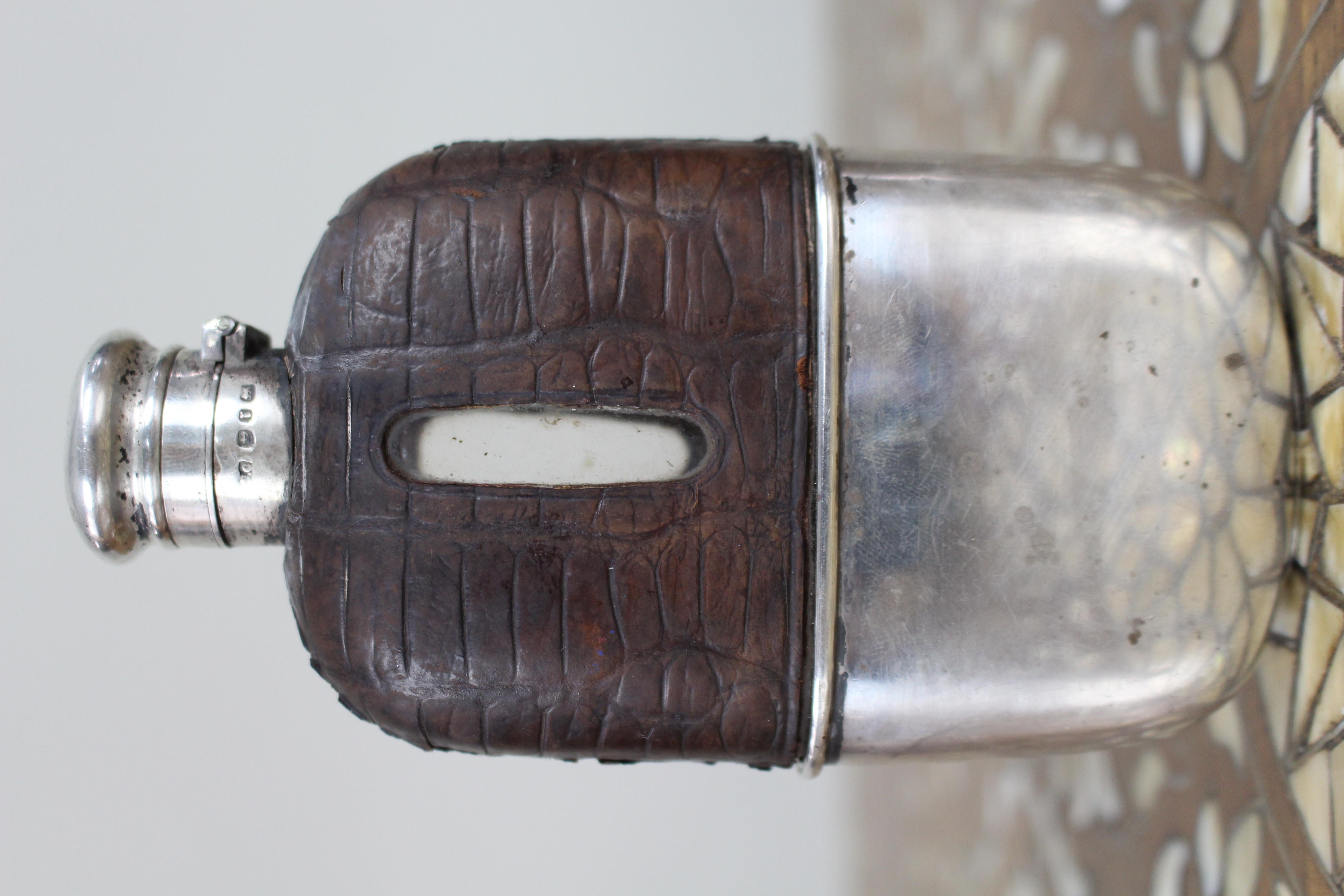 19th Century Antique Victorian Silver & Leather Hip Flask – Birmingham 1890/91 For Sale