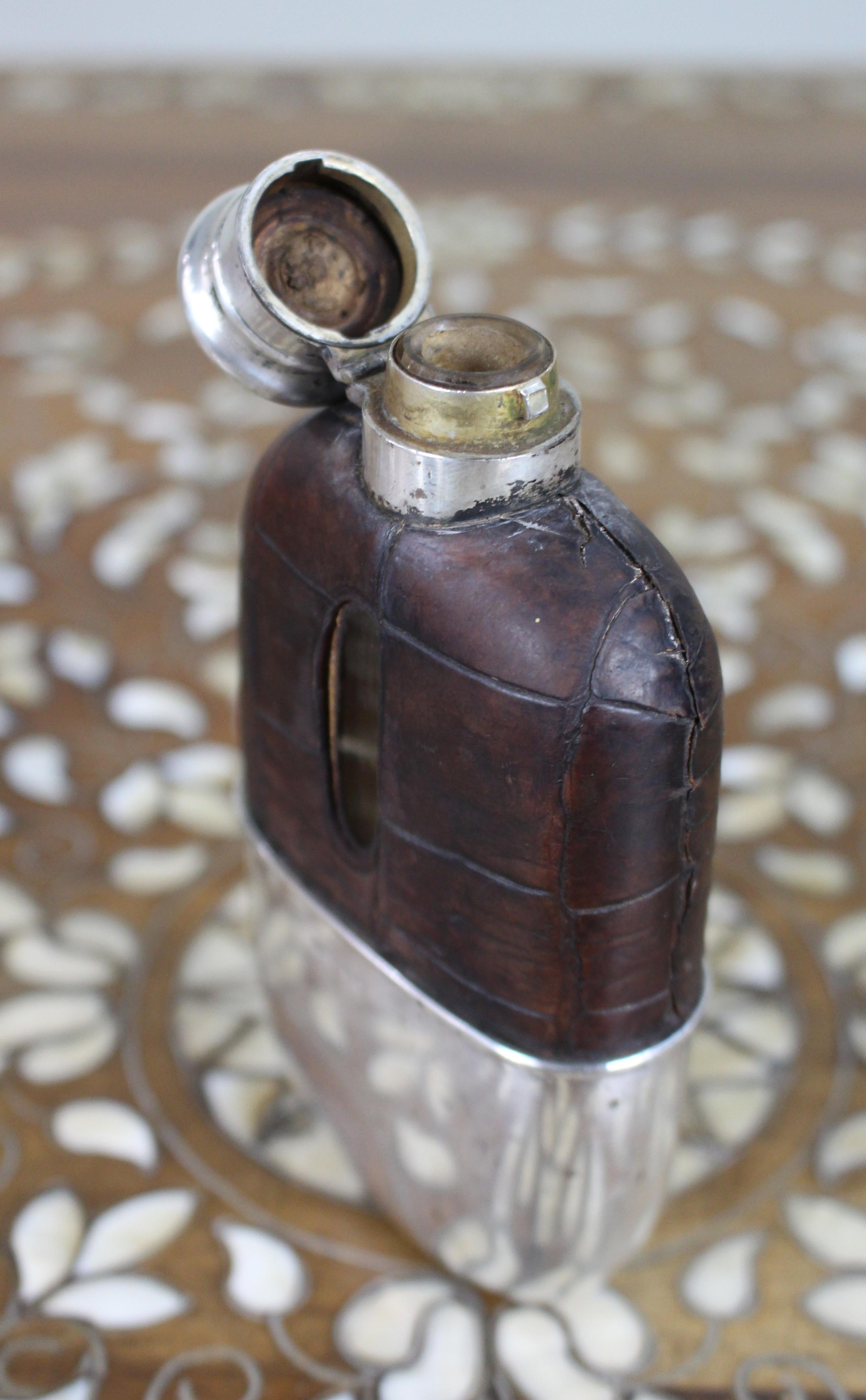 Antique Victorian Silver & Leather Hip Flask – Birmingham 1890/91 For Sale 1