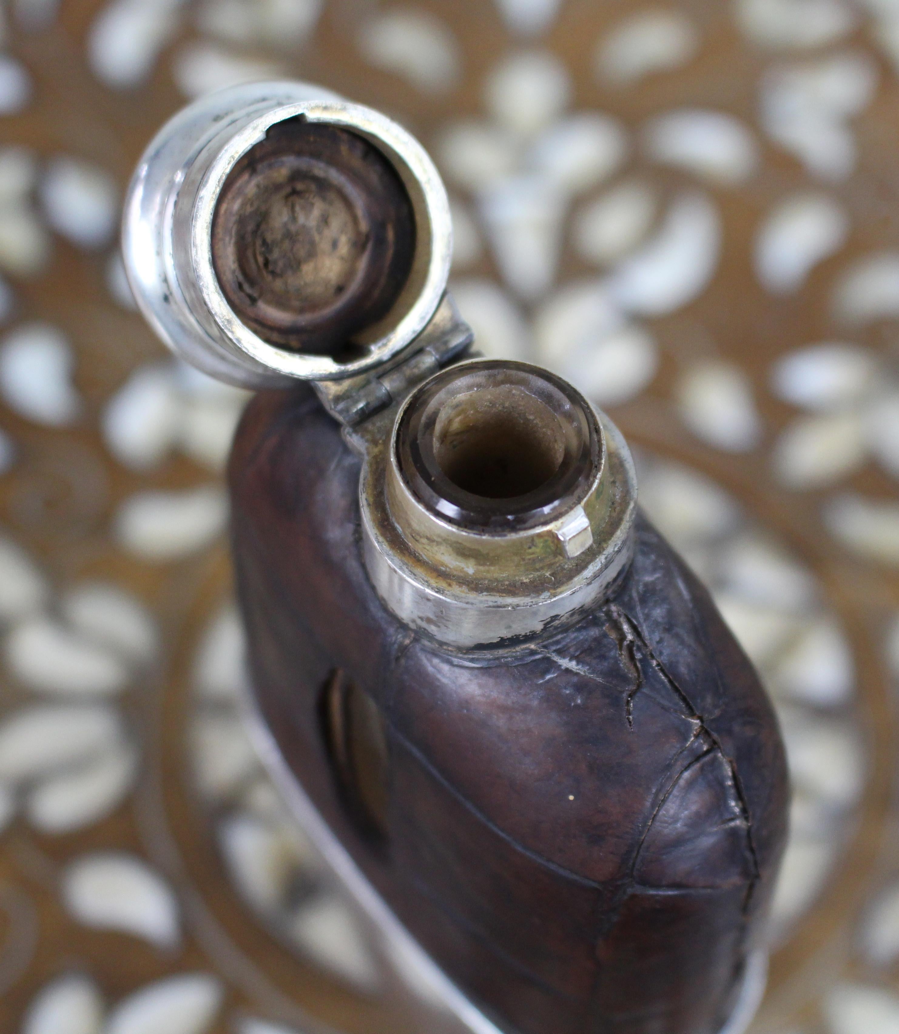 Antique Victorian Silver & Leather Hip Flask – Birmingham 1890/91 For Sale 2