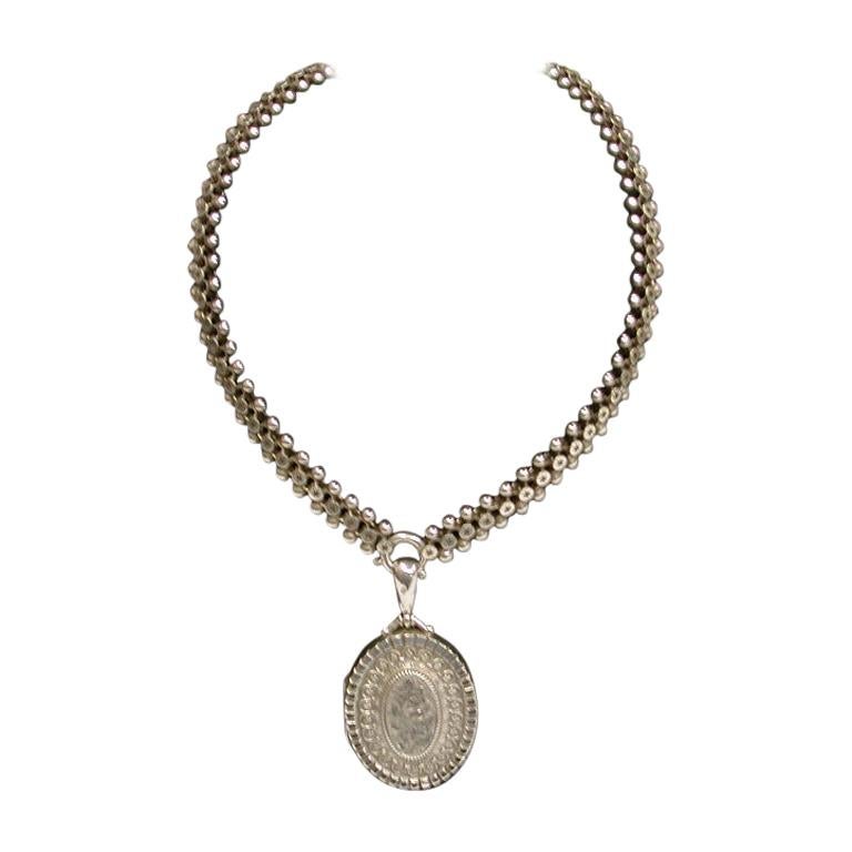 Antique Victorian Silver Locket And Chain G Loveridge And Co Birmingham 18 At 1stdibs