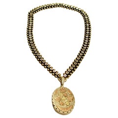 Antique Victorian Silver Locket and Collar with Applied 9ct Goldwork, c 1887