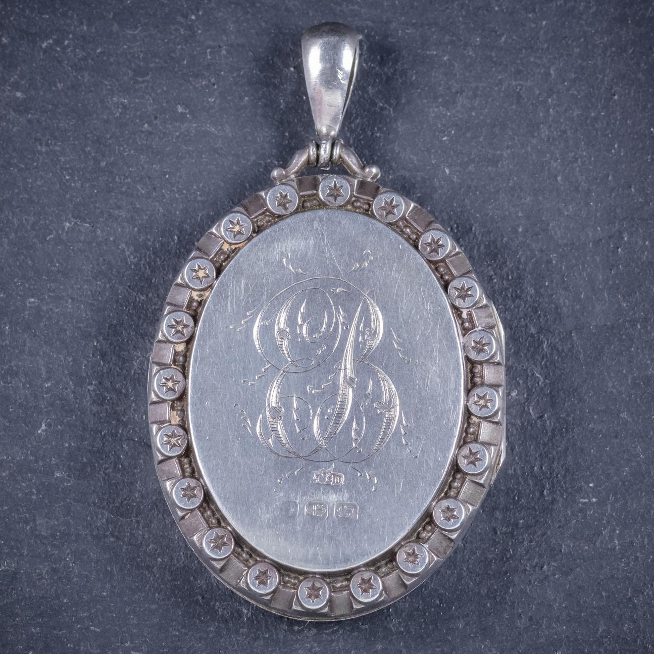 Antique Victorian Silver circa 1860 Locket Collar Forget Me Not Necklace For Sale 2