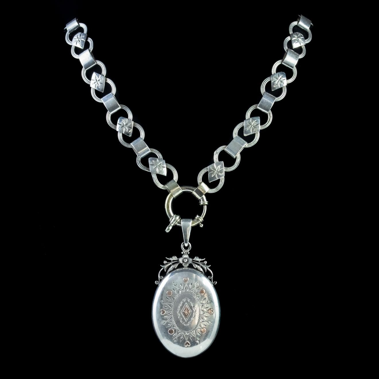 victorian silver locket and chain