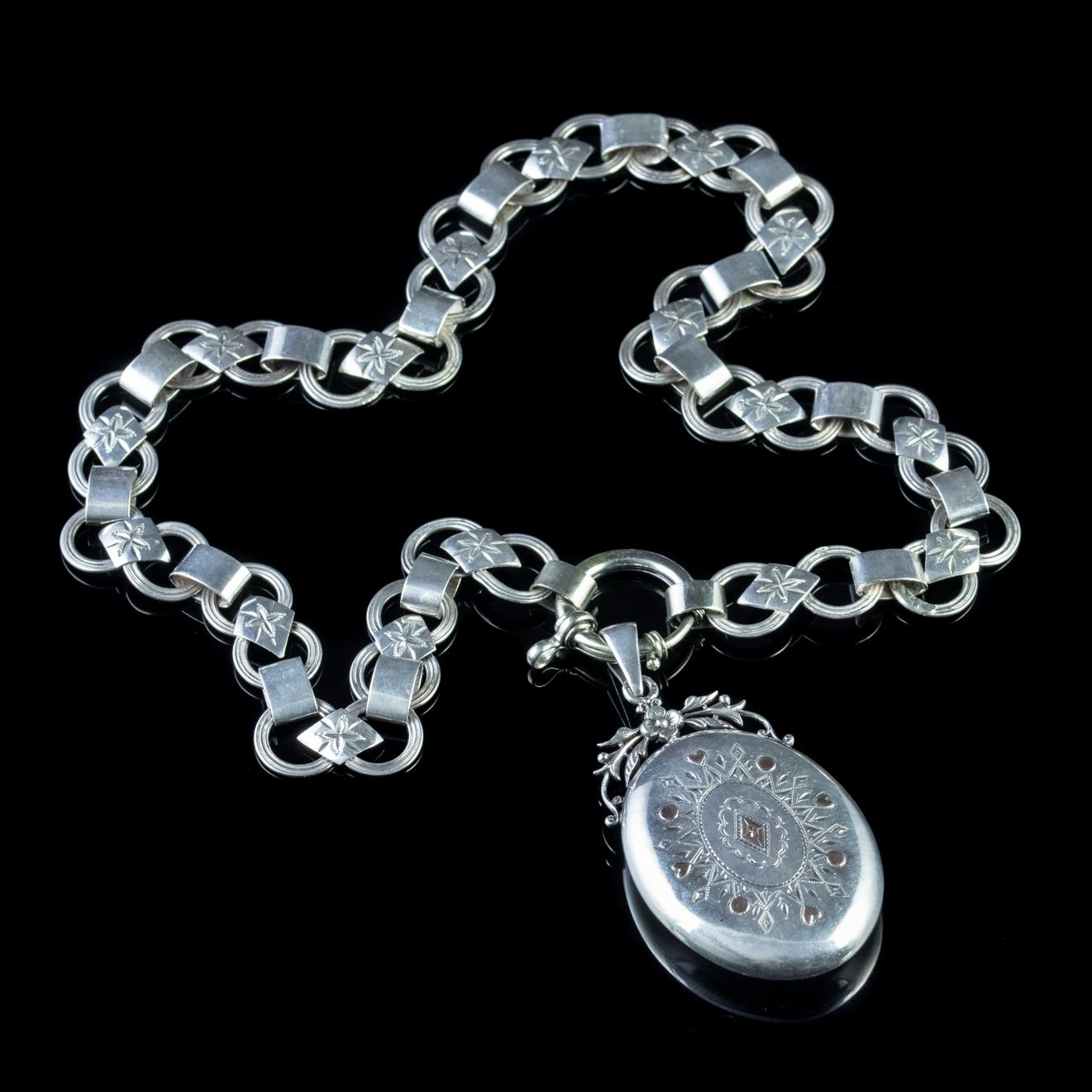 Antique Victorian Silver Locket Collar Necklace, circa 1880 For Sale 2
