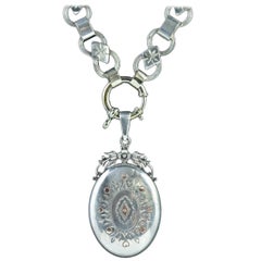 Antique Victorian Silver Locket Collar Necklace, circa 1880