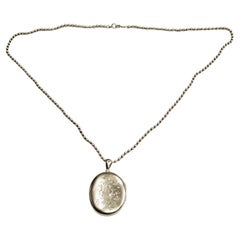 Antique Victorian Silver Locket On Later Silver Chain, Birmingham, 1882