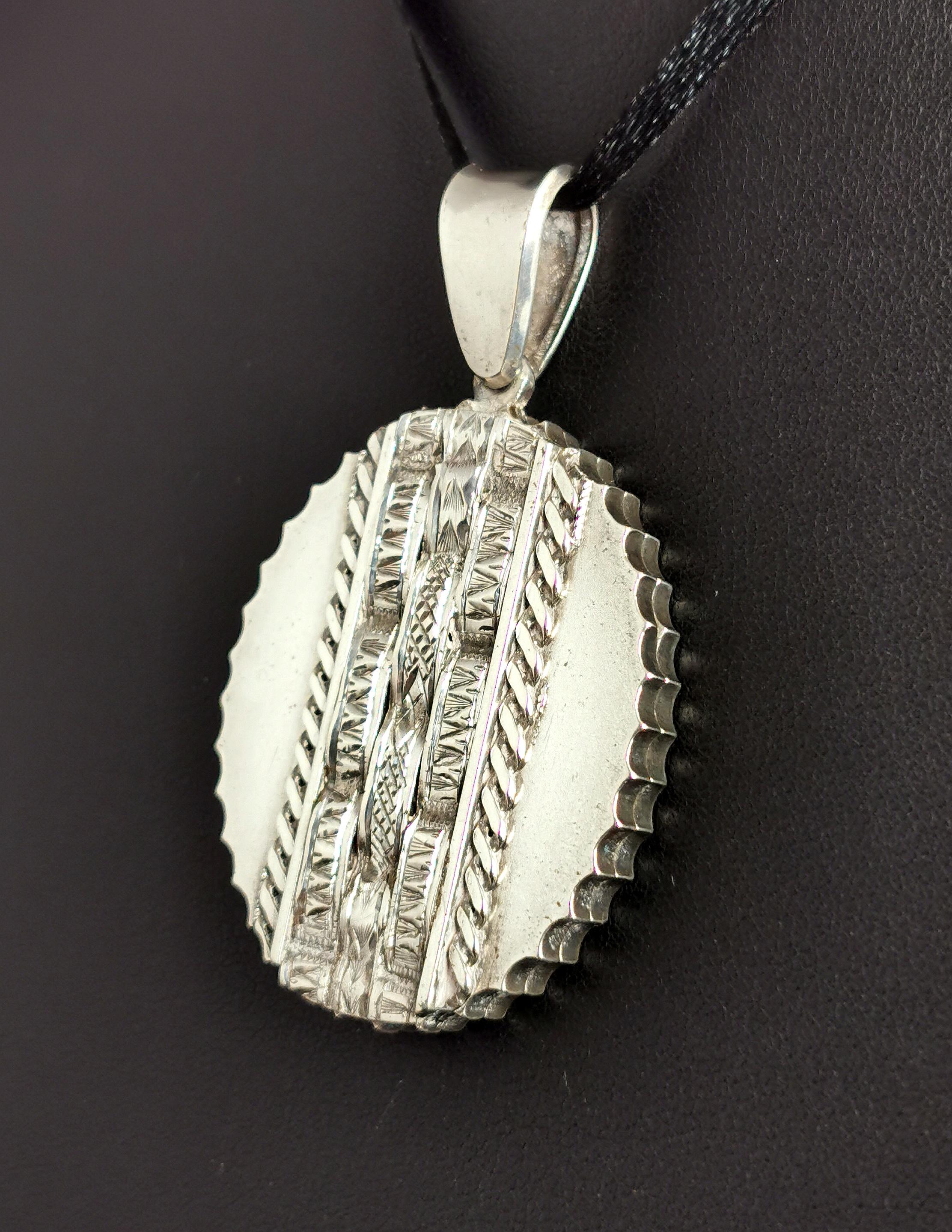 Antique Victorian Silver Locket Pendant, Aesthetic Era 3