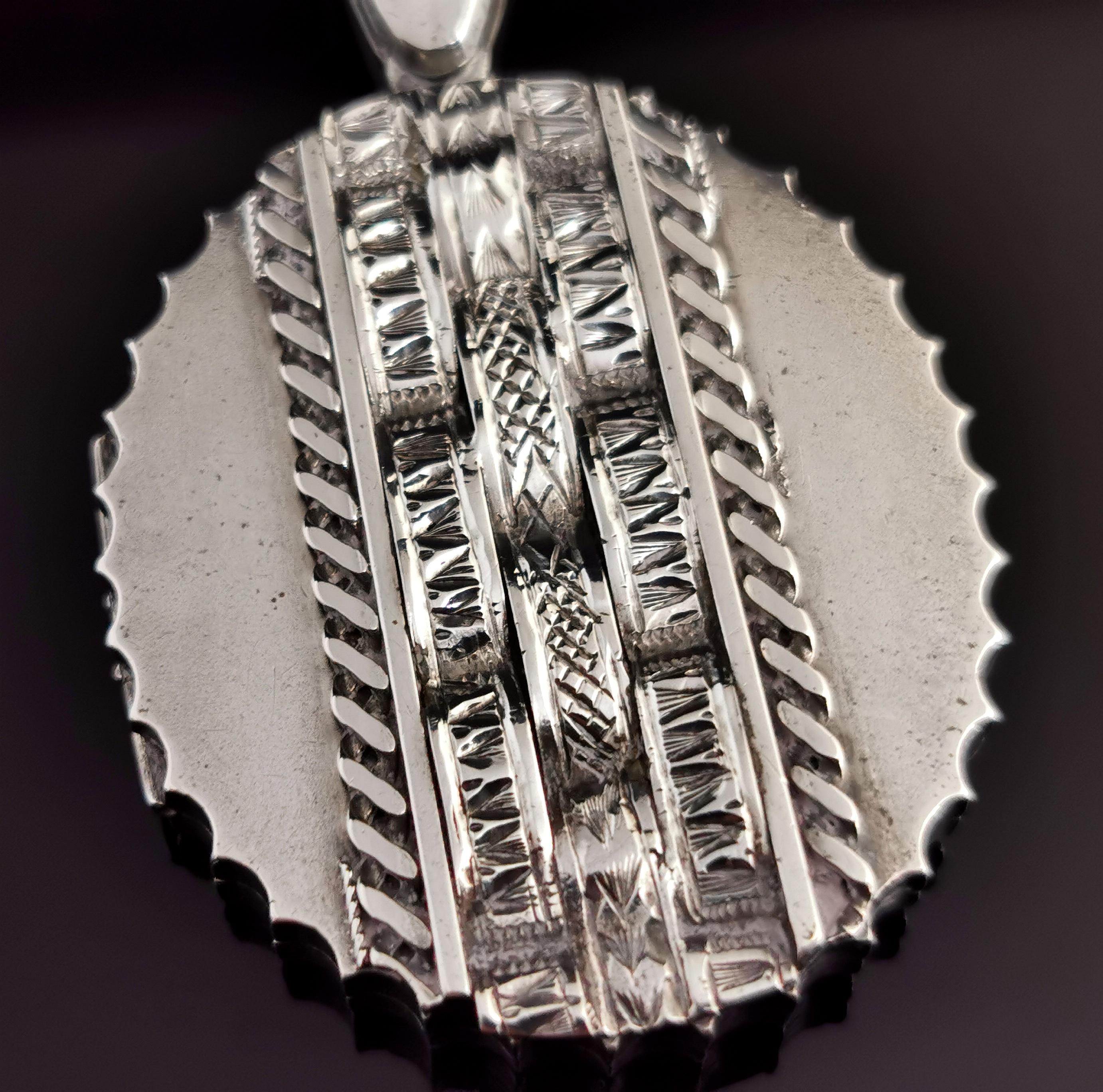 Antique Victorian Silver Locket Pendant, Aesthetic Era 5