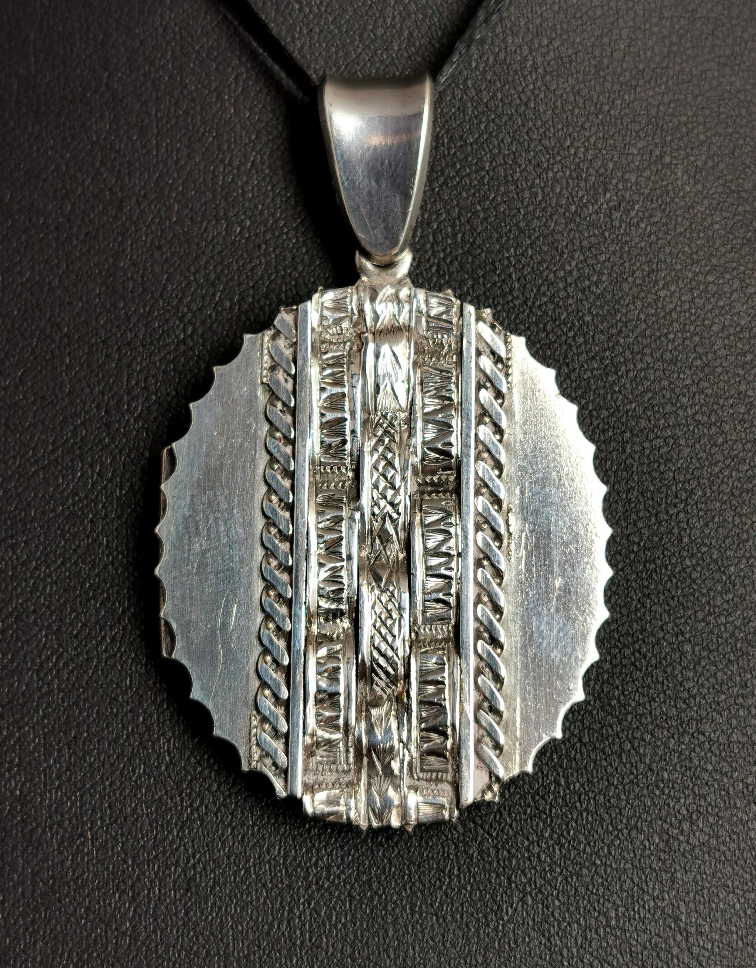 Women's or Men's Antique Victorian Silver Locket Pendant, Aesthetic Era