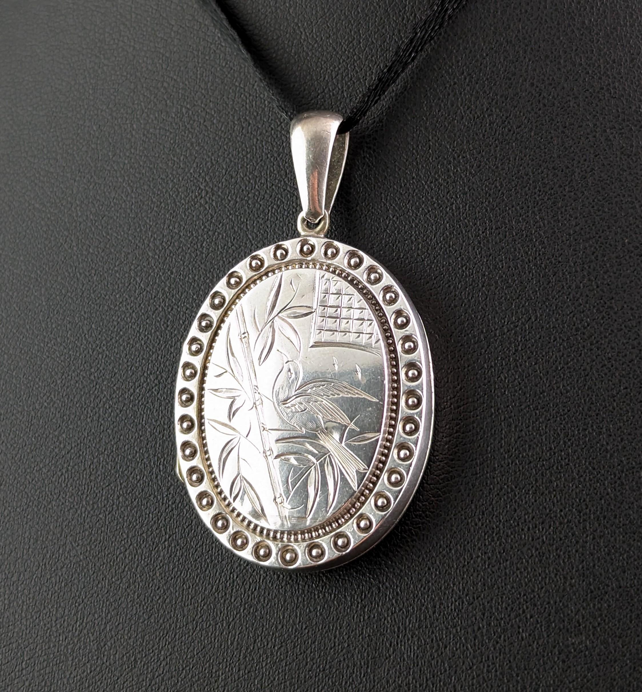 Antiker viktorianischer Silber-Medaillon-Anhänger, Vögel, Ästhetik 10