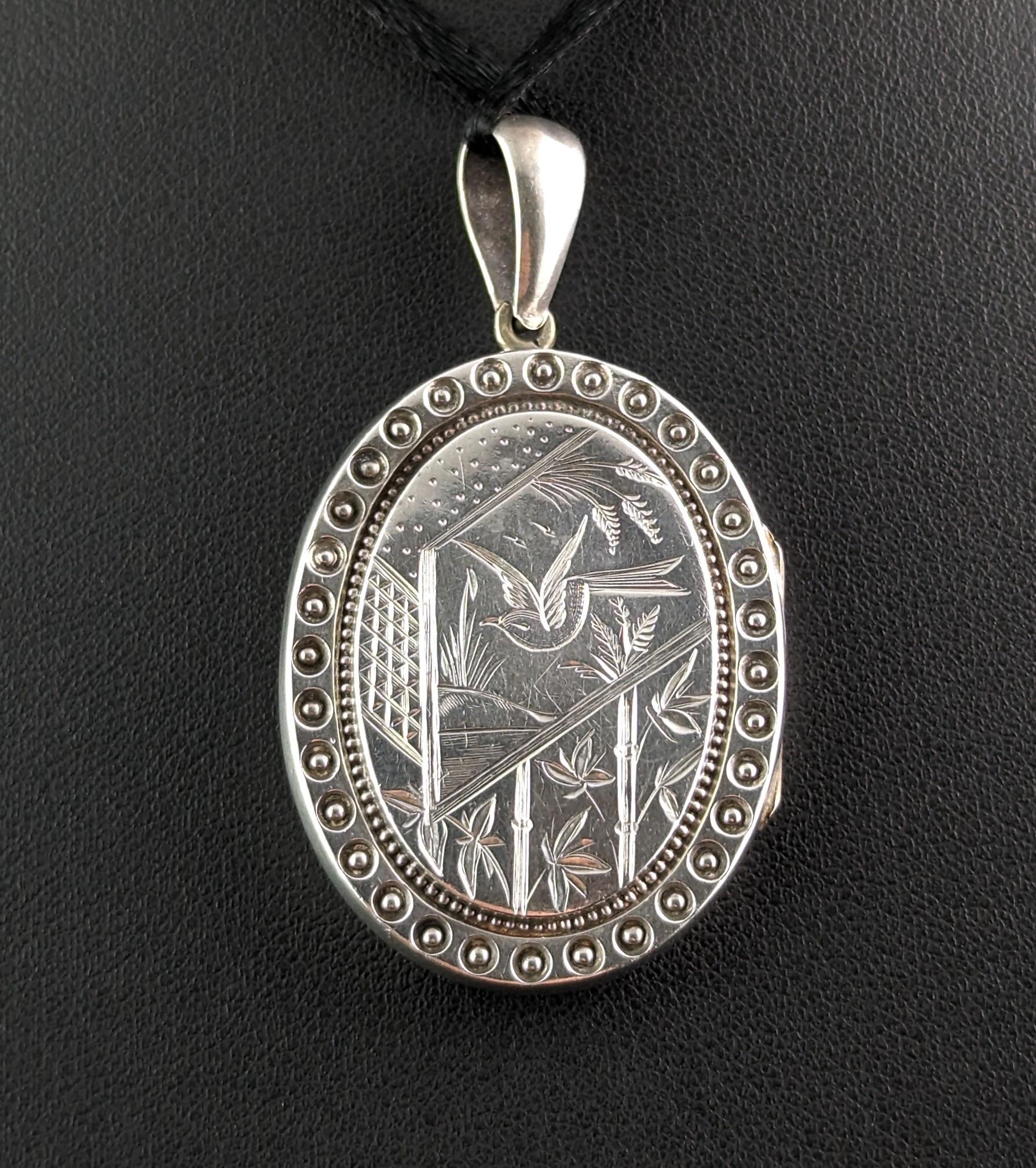Antiker viktorianischer Silber-Medaillon-Anhänger, Vögel, Ästhetik 13