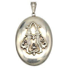 Antique Victorian Silver Locket Pendant Gothic Initial A Ornamental Initial A