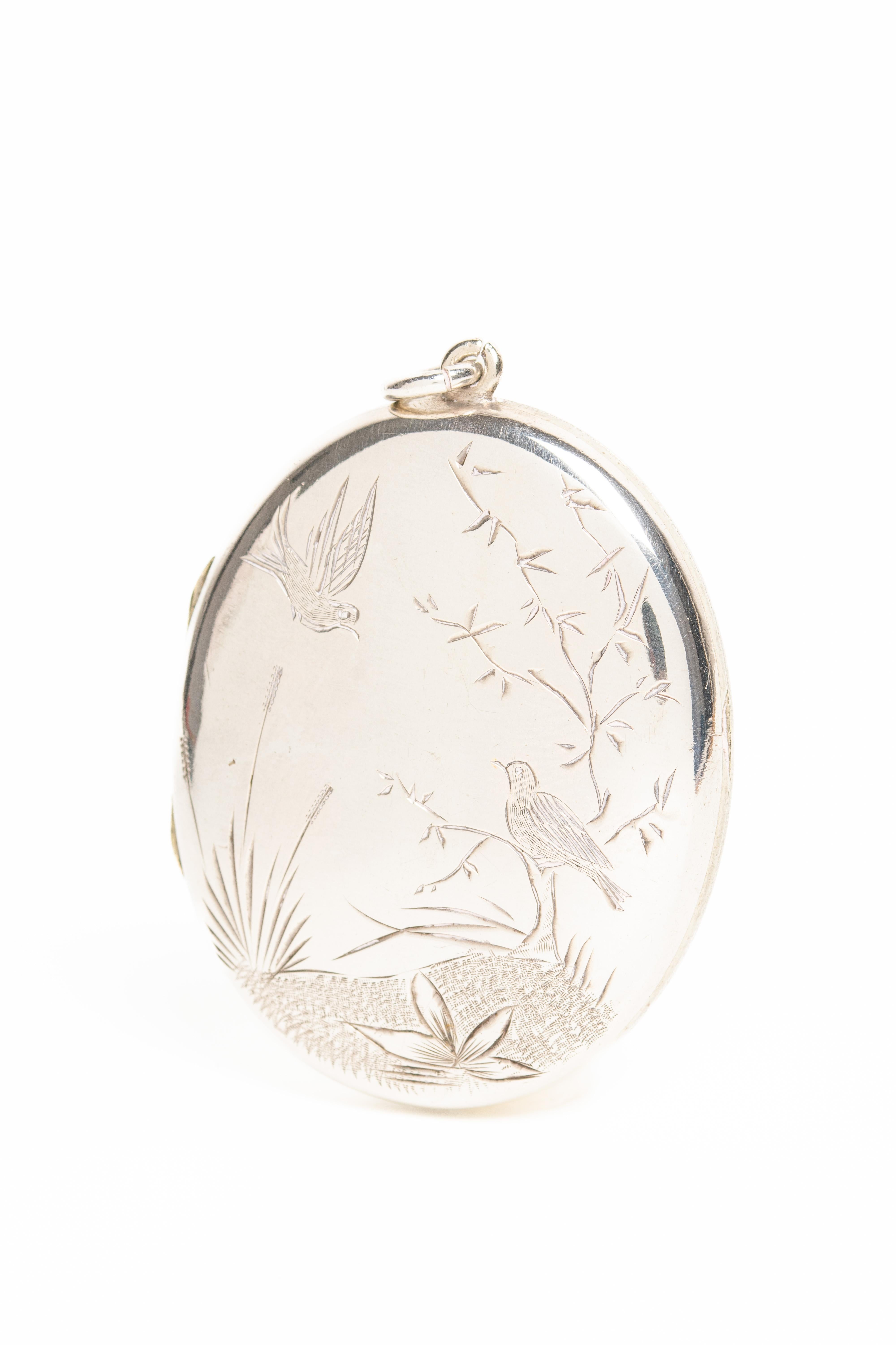 Women's or Men's Antique Victorian Silver Locket With Love Birds