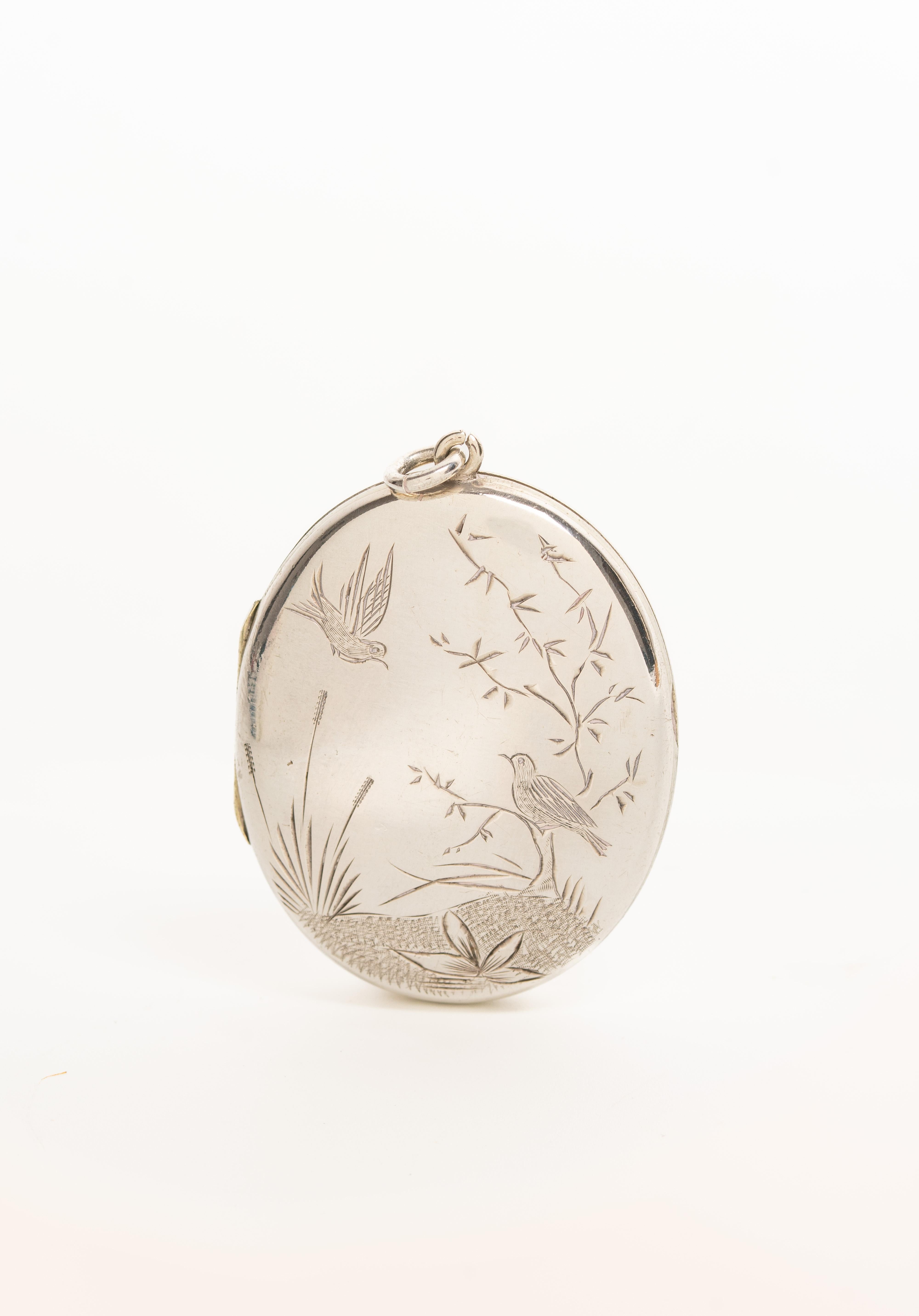 Antique Victorian Silver Locket With Love Birds 2
