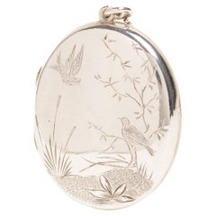 Antique Victorian Silver Locket With Love Birds