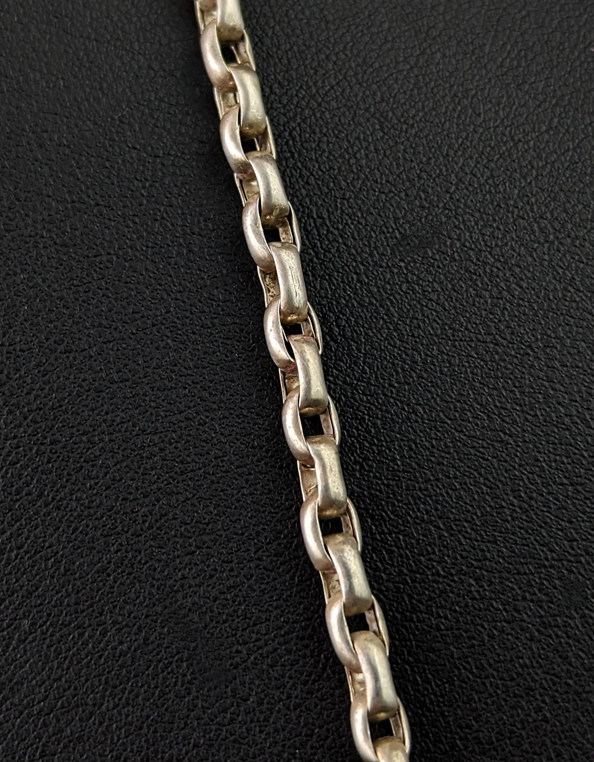 Antique Victorian silver longuard chain necklace, 900 silver  For Sale 6