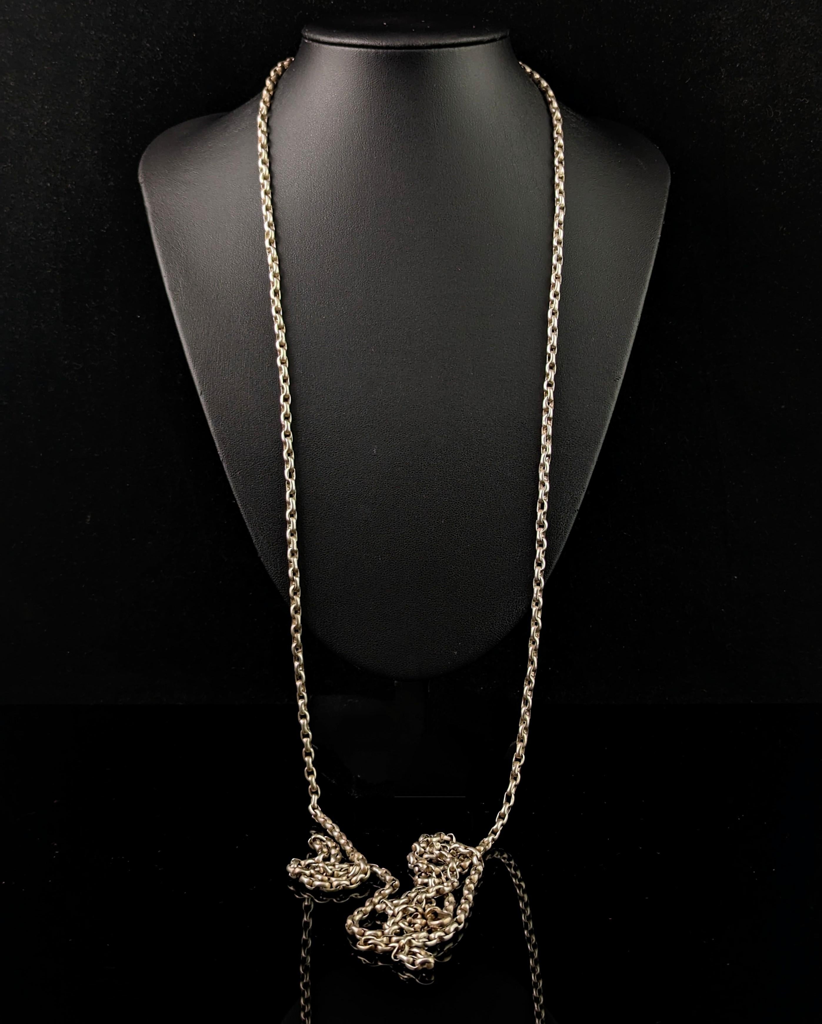 Antique Victorian silver longuard chain necklace, 900 silver  For Sale 7