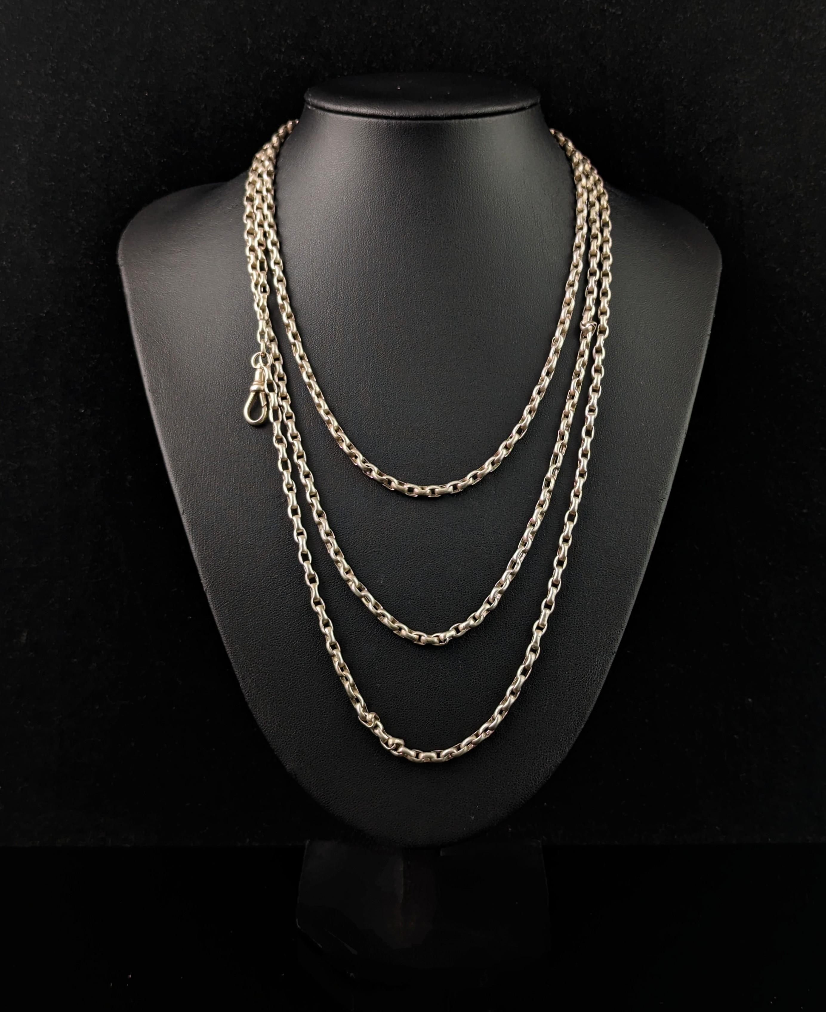Antique Victorian silver longuard chain necklace, 900 silver  For Sale 8