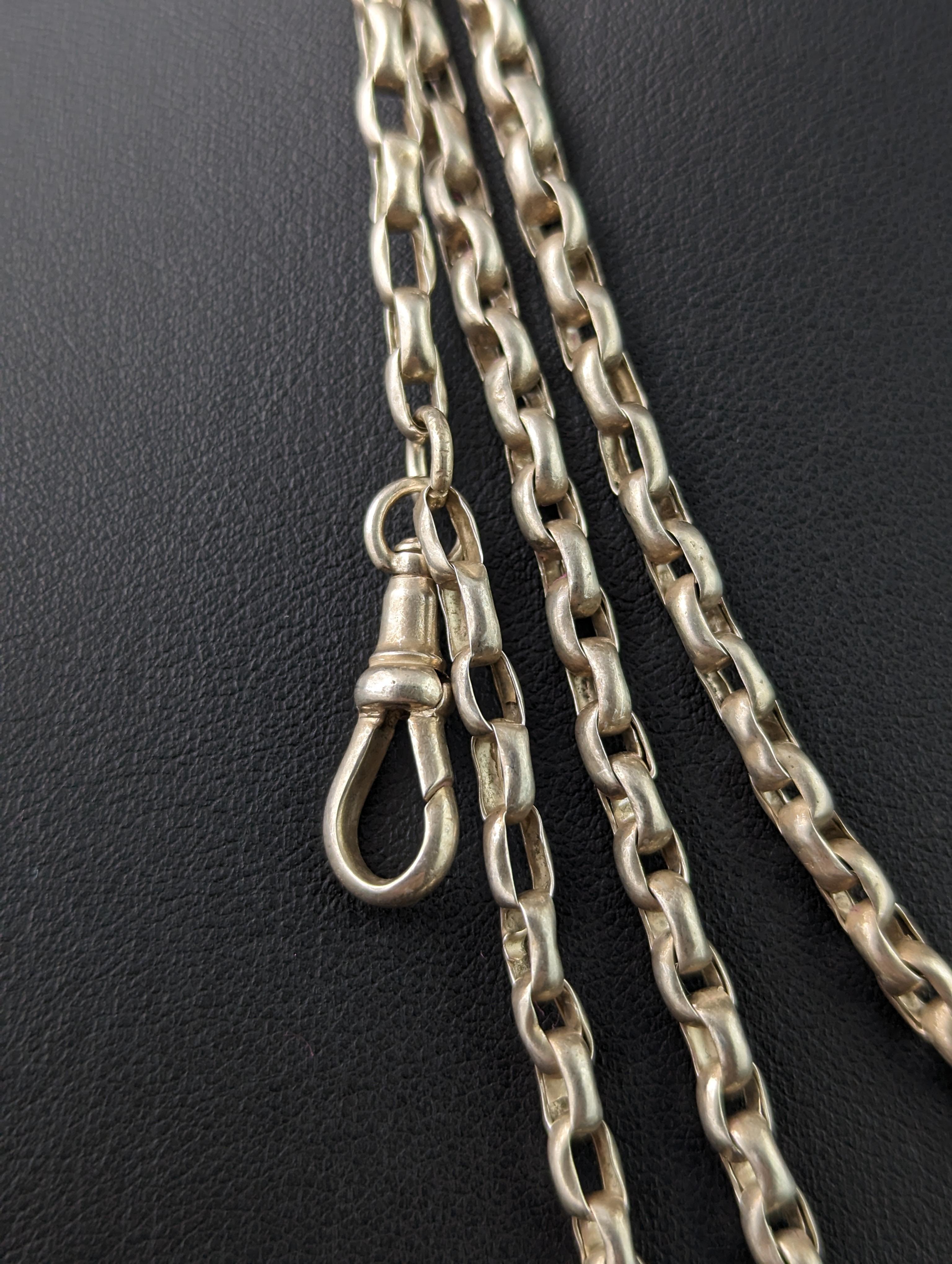 Women's Antique Victorian silver longuard chain necklace, 900 silver  For Sale