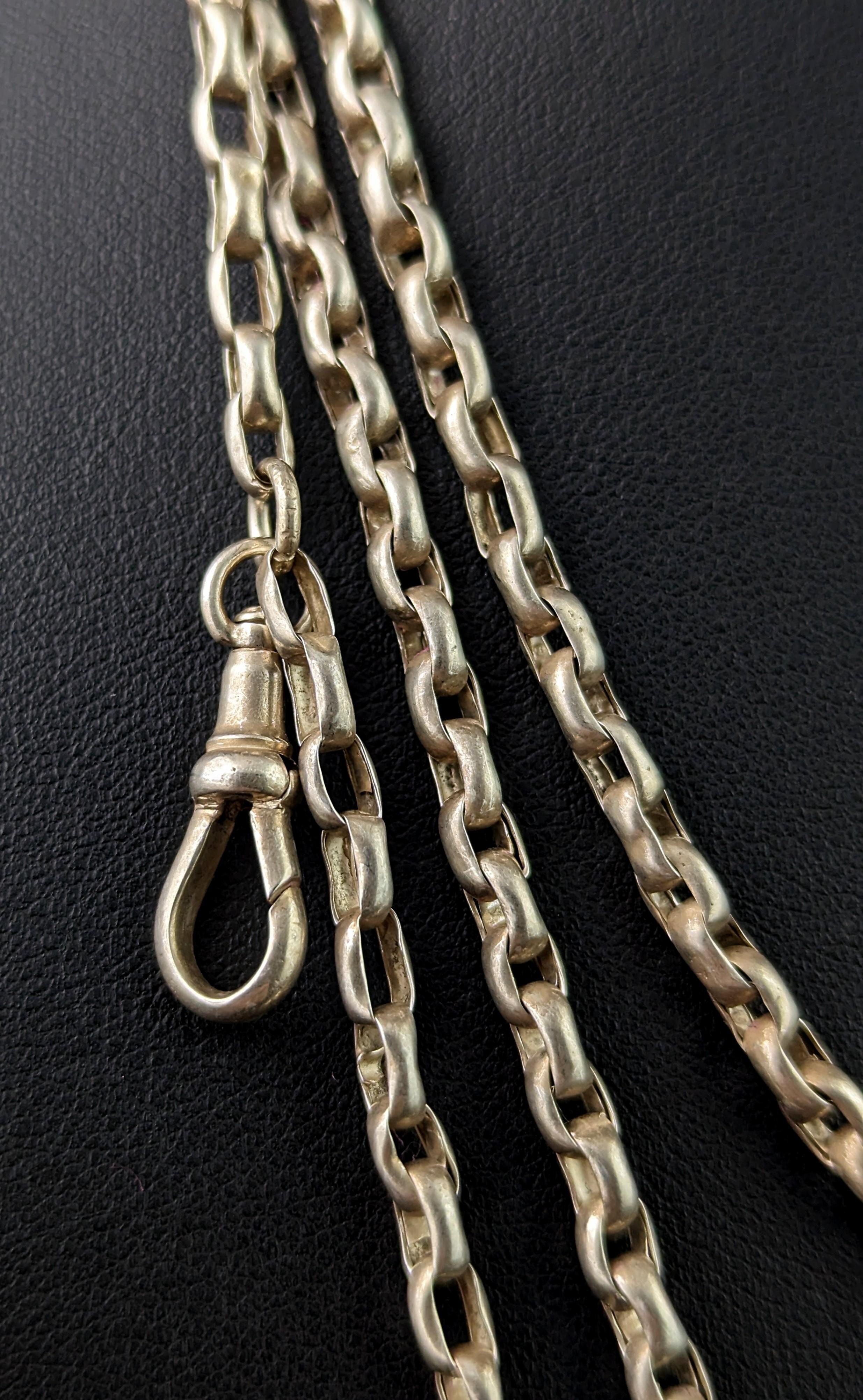 Antique Victorian silver longuard chain necklace, 900 silver  For Sale 1