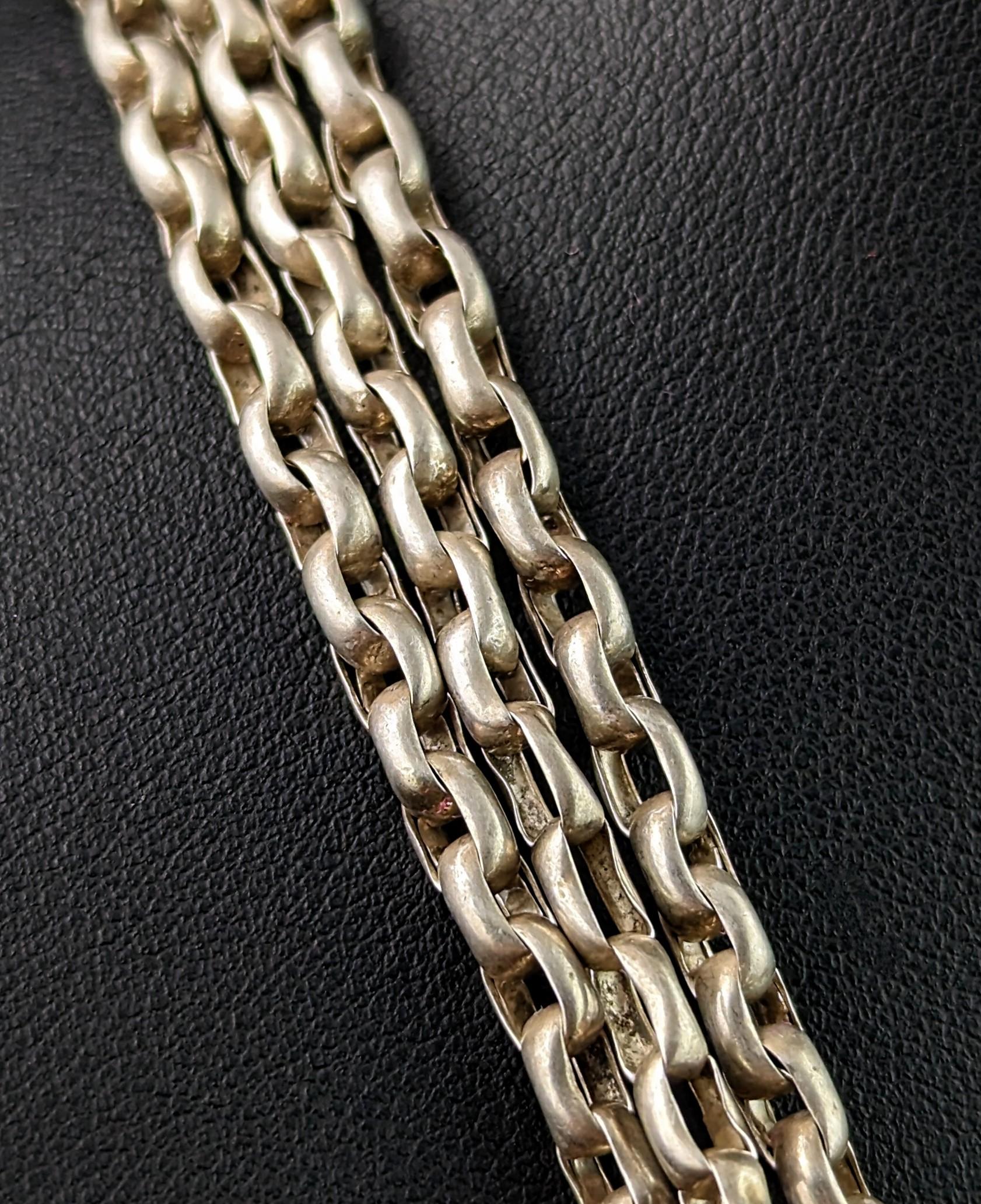 Antique Victorian silver longuard chain necklace, 900 silver  For Sale 2