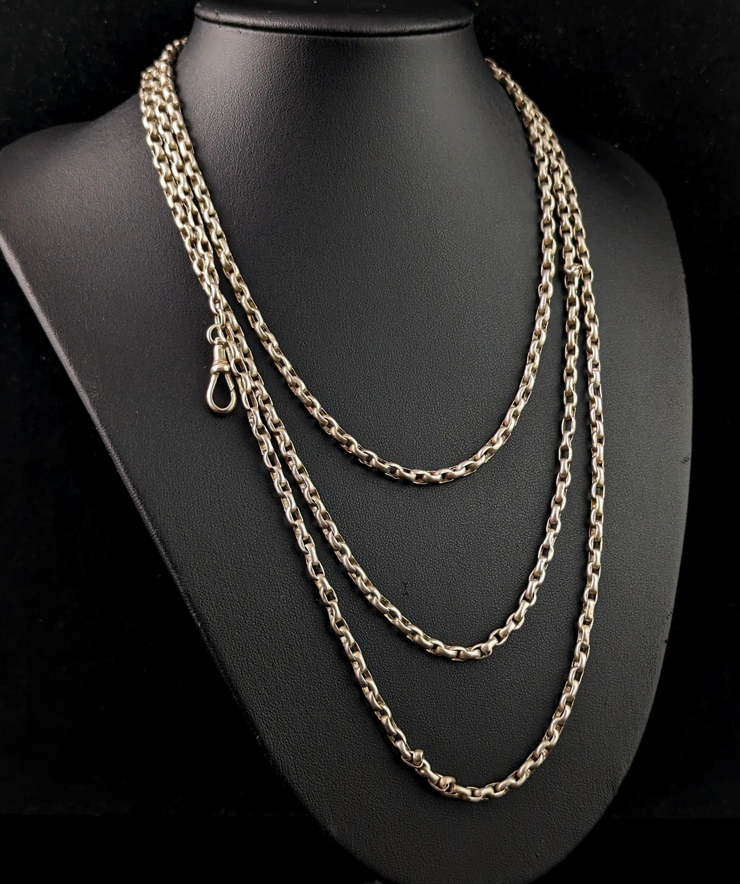 Antique Victorian silver longuard chain necklace, 900 silver  For Sale 3